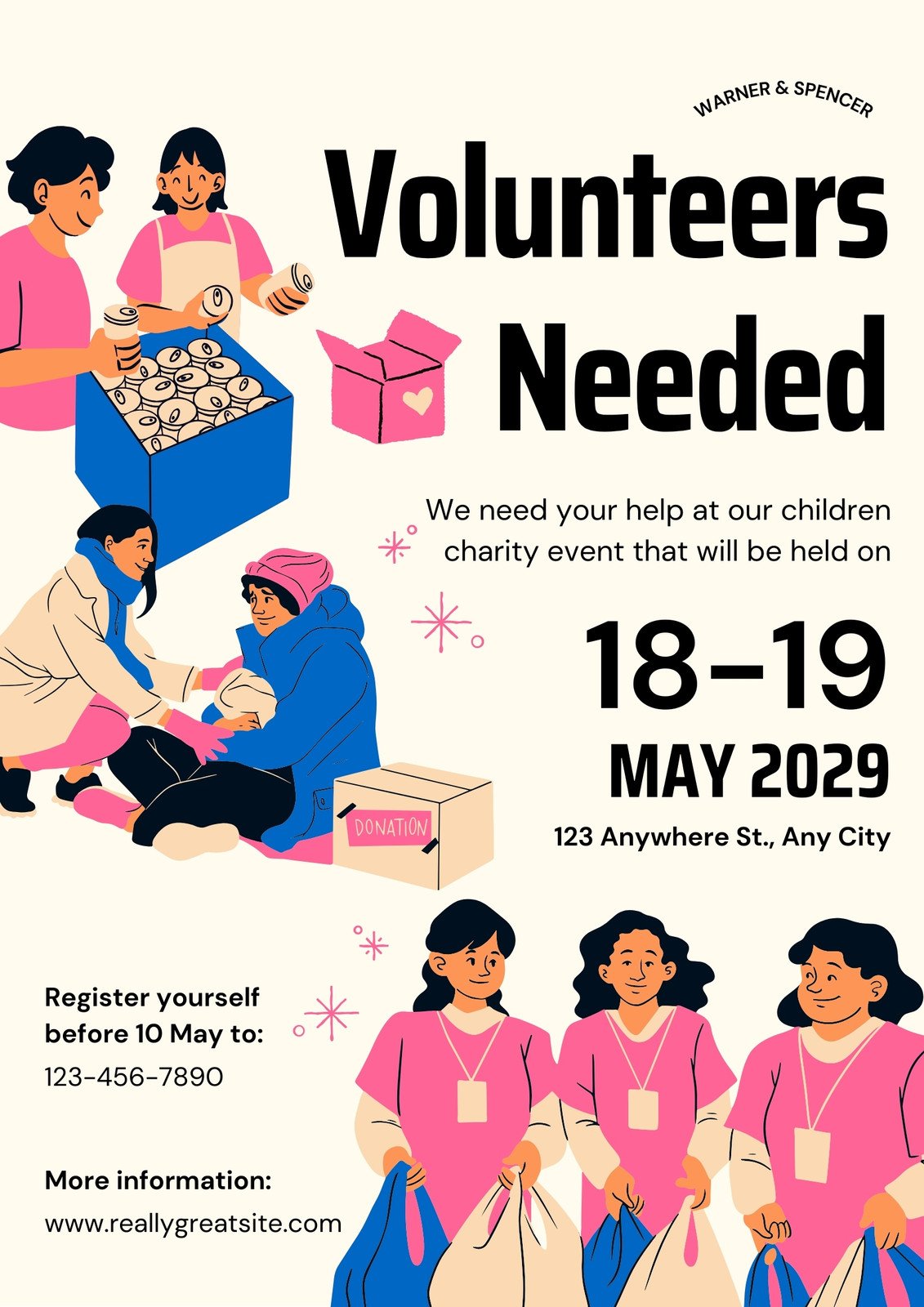 Pink Blue Bold Illustrative Volunteer Event Poster