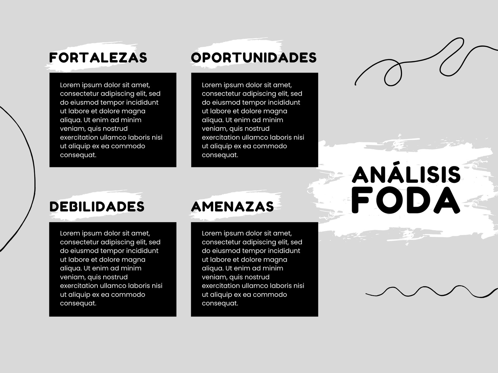 Análisis FODA - Neutro, gris y negro - Matriz FODA