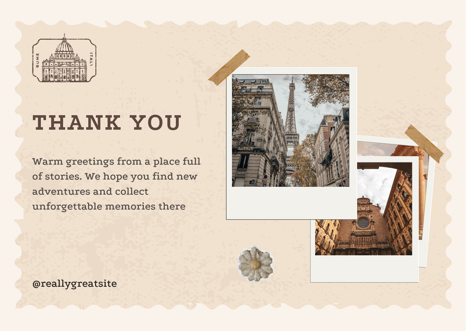 Beige Travel Thank You Postcard