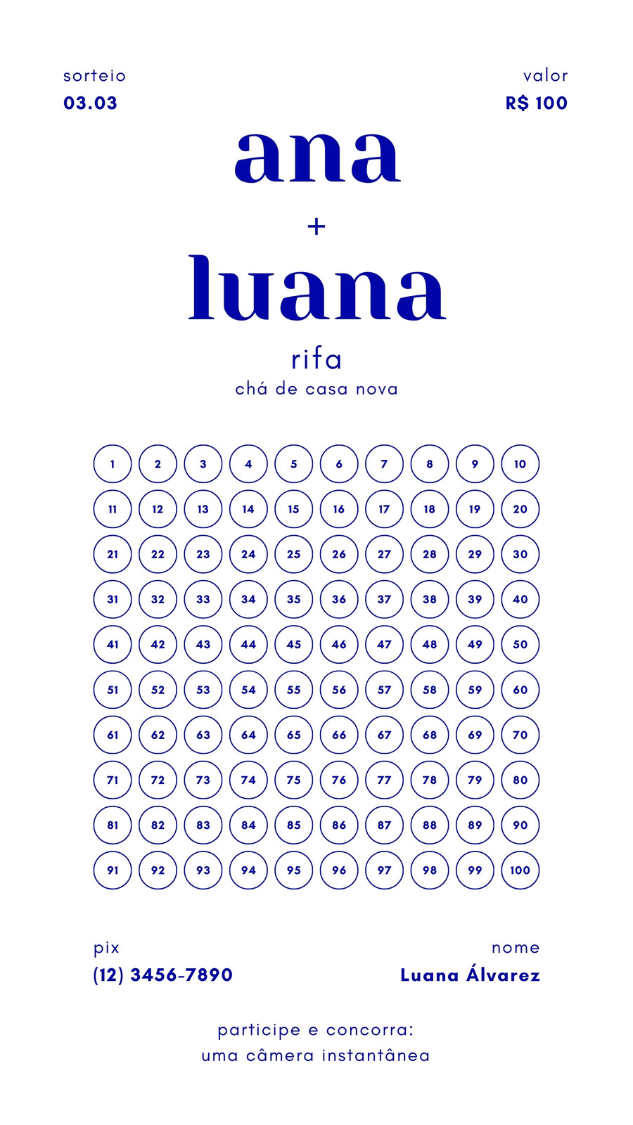 Story Instagram Rifa Chá de Casa Nova Tipográfico Azul