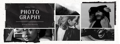 Elegant Photo Collage Photography Facebook Cover Canva template, black and white