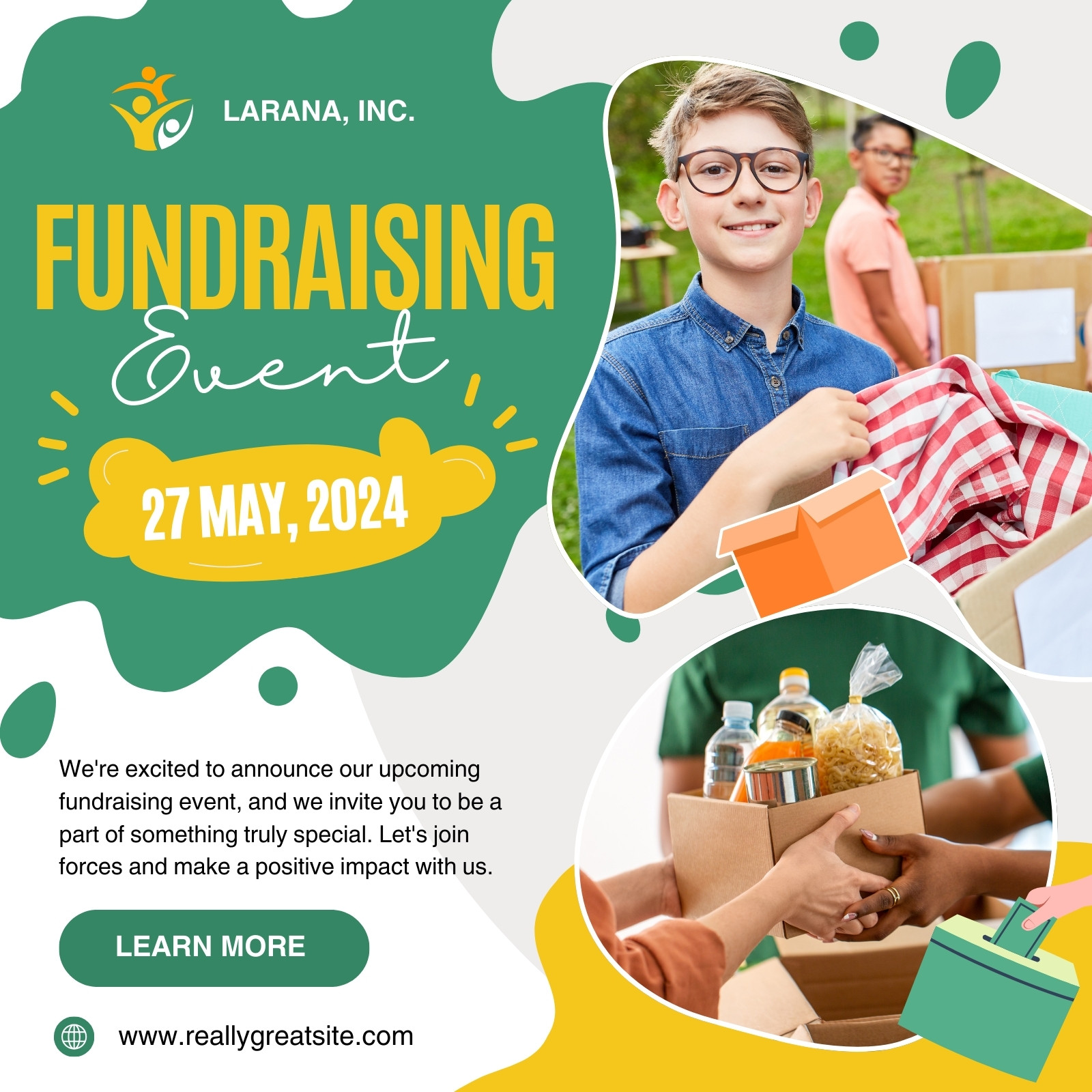 Green and Yellow Playful Fundraising Event Instagram Post