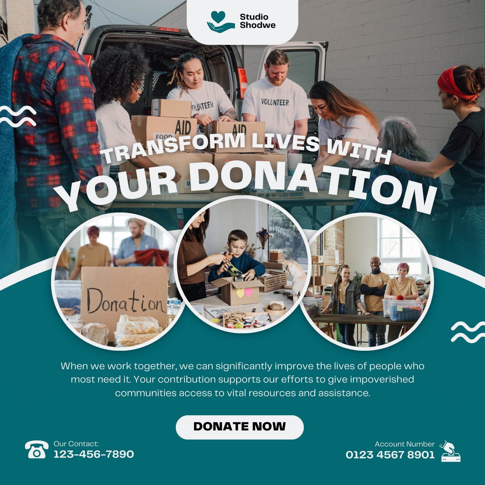 Teal And White Modern Your Donation Instagram Post