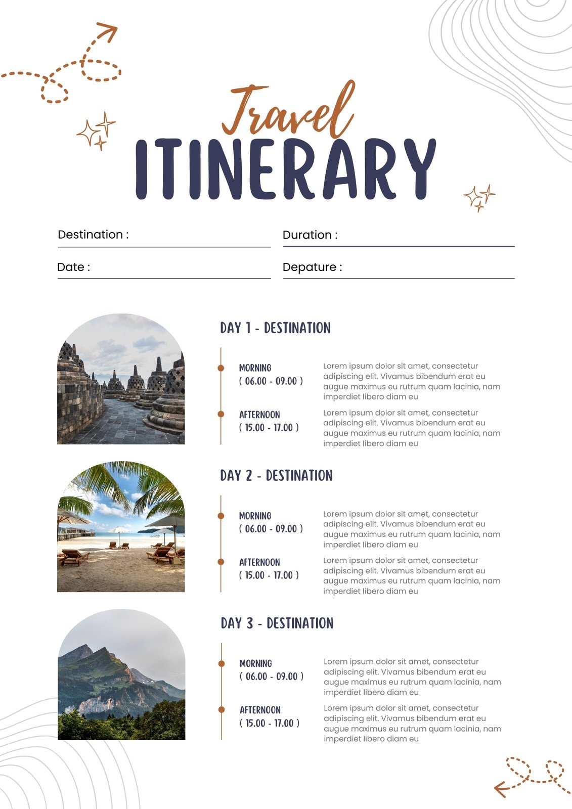 Copy of Blue Brown Minimalist Travel Itinerary Planner