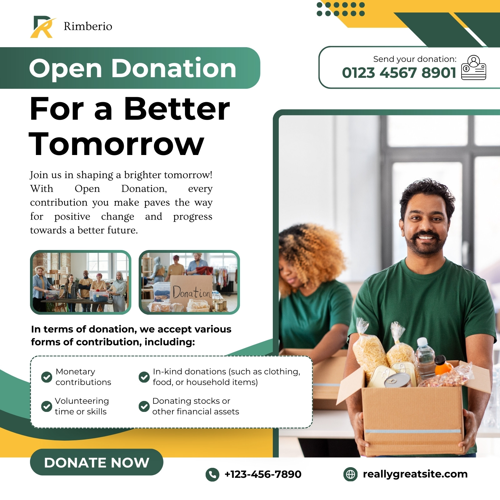 Green And Yellow Modern Open Donation Instagram Post