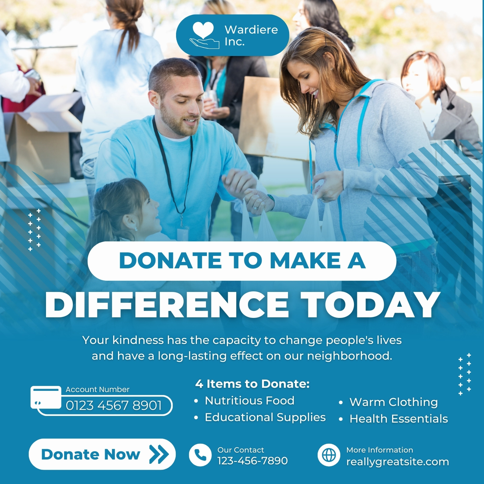 Blue And White Modern Donate to Make a Difference Today Instagram Post