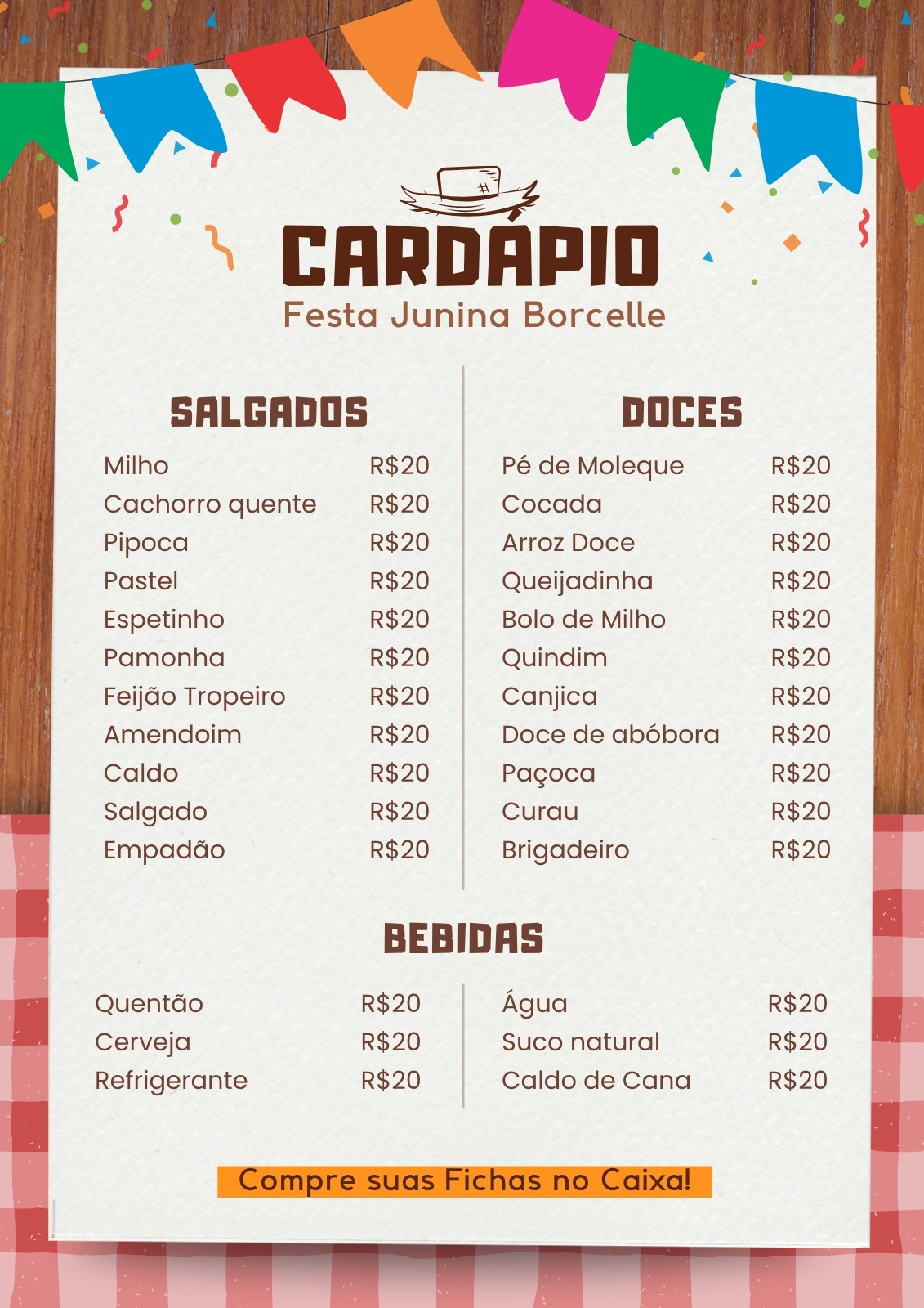 Cardápio festa junina documento a4
