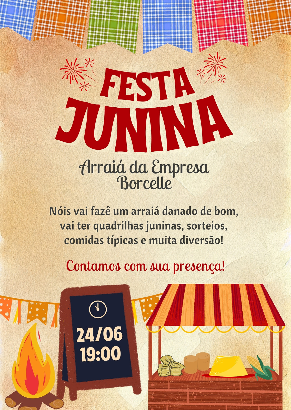 Convite festa junina moderno ilustração preto bege