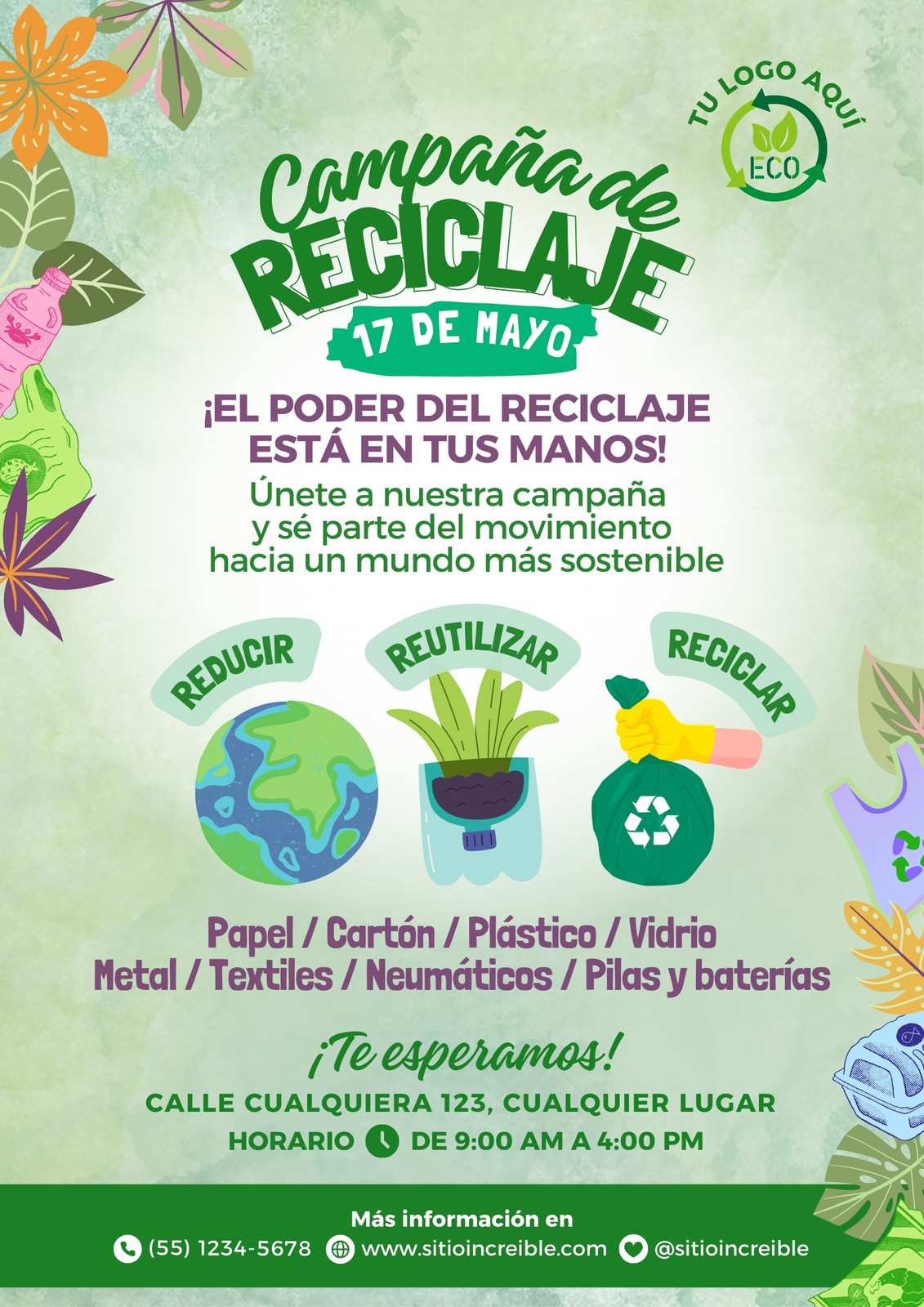 Póster Campaña de Reciclaje Cuidado del Medio Ambiente Verde Ilustrado Póster Campaña de Reciclaje Cuidado del Medio Ambiente Verde Ilustrado