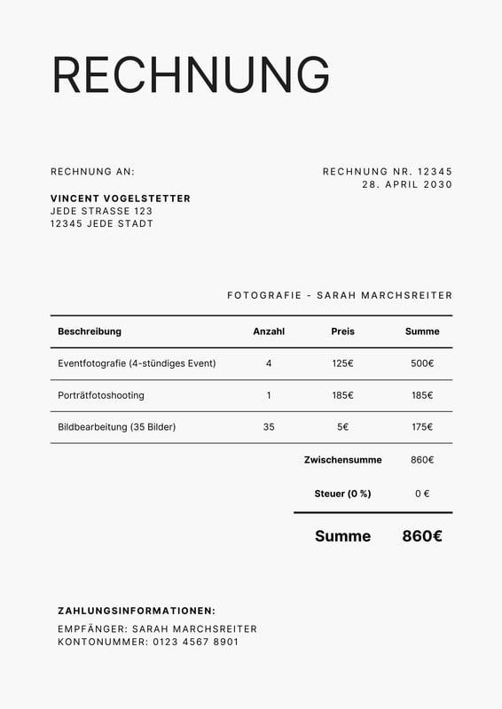 Kostenlose Vorlagen für Rechnungen