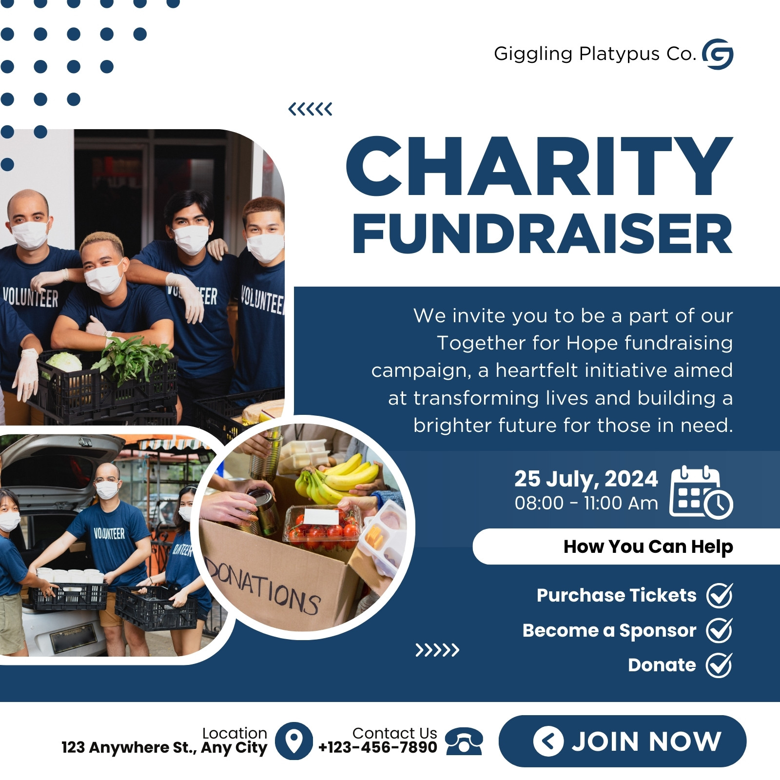 Blue and White Modern Fundraising Event Instagram Post