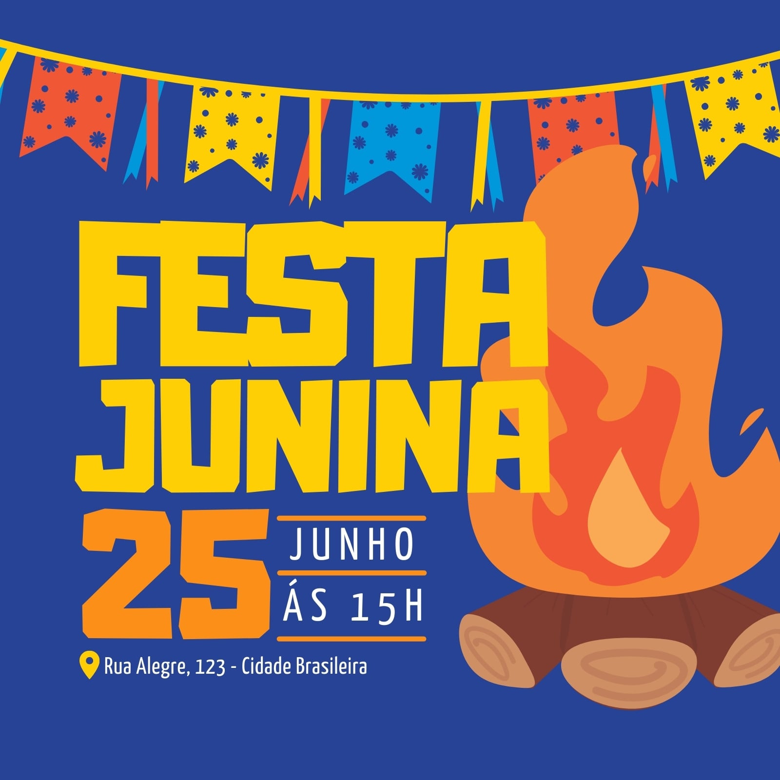 Post do instagram festa junina minimalista azul