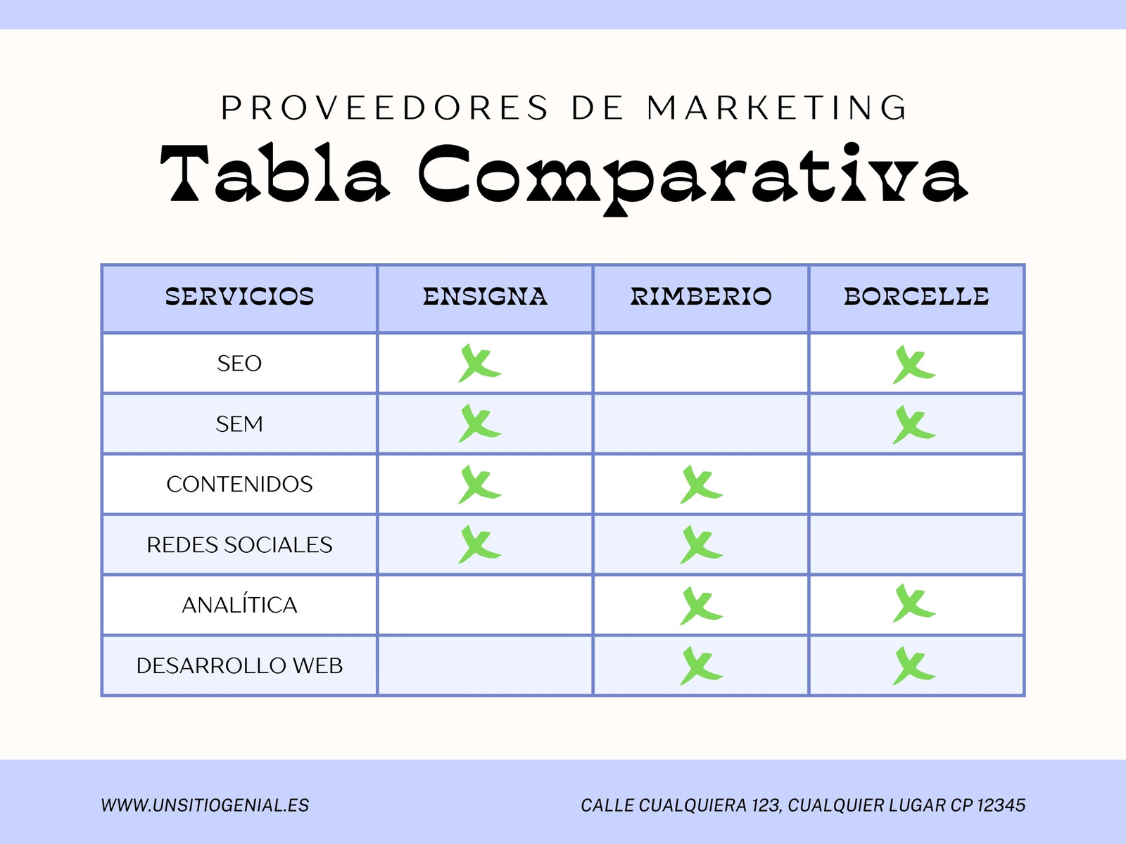Gráfico Tabla Comparativa Proveedores Profesional Sencillo Azul