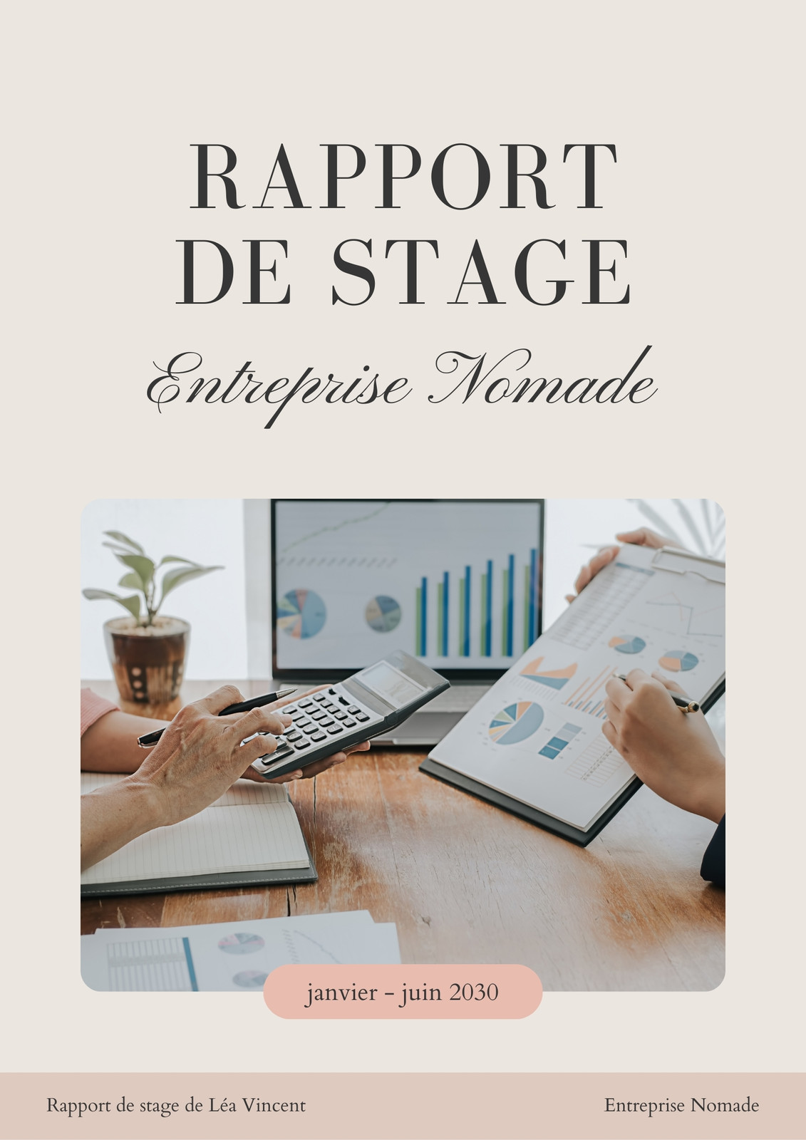 Document Page de Garde Rapport de Stage Minimaliste Élégant Beige et Rose