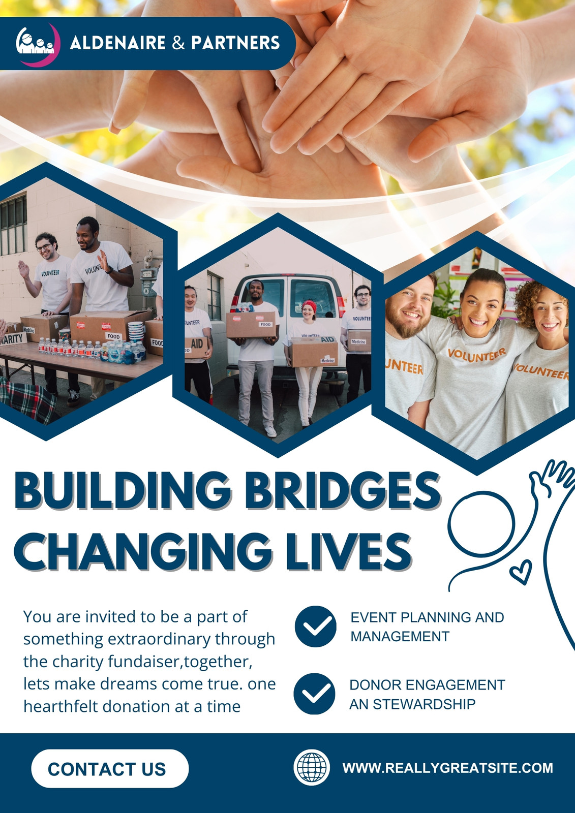 Blue and White Modern Fundraising Charity Poster