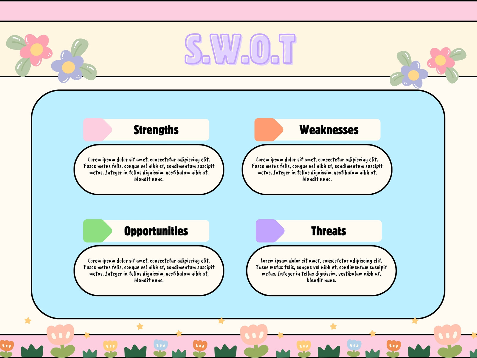 Blue and White Playful Creative SWOT Analysis Graph
