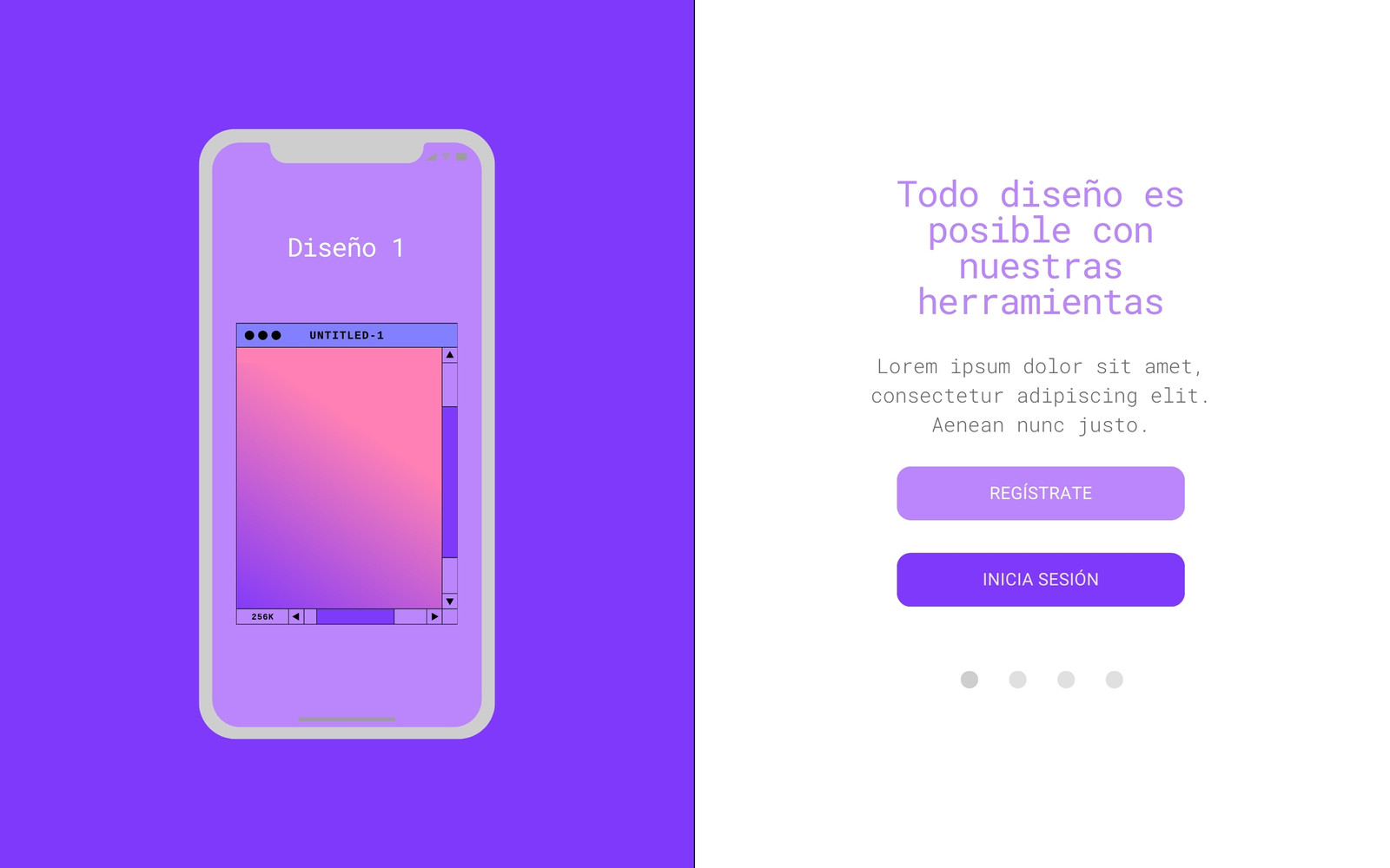 Prototipo IU ordenador sencillo página de ingreso IU color plano púrpura