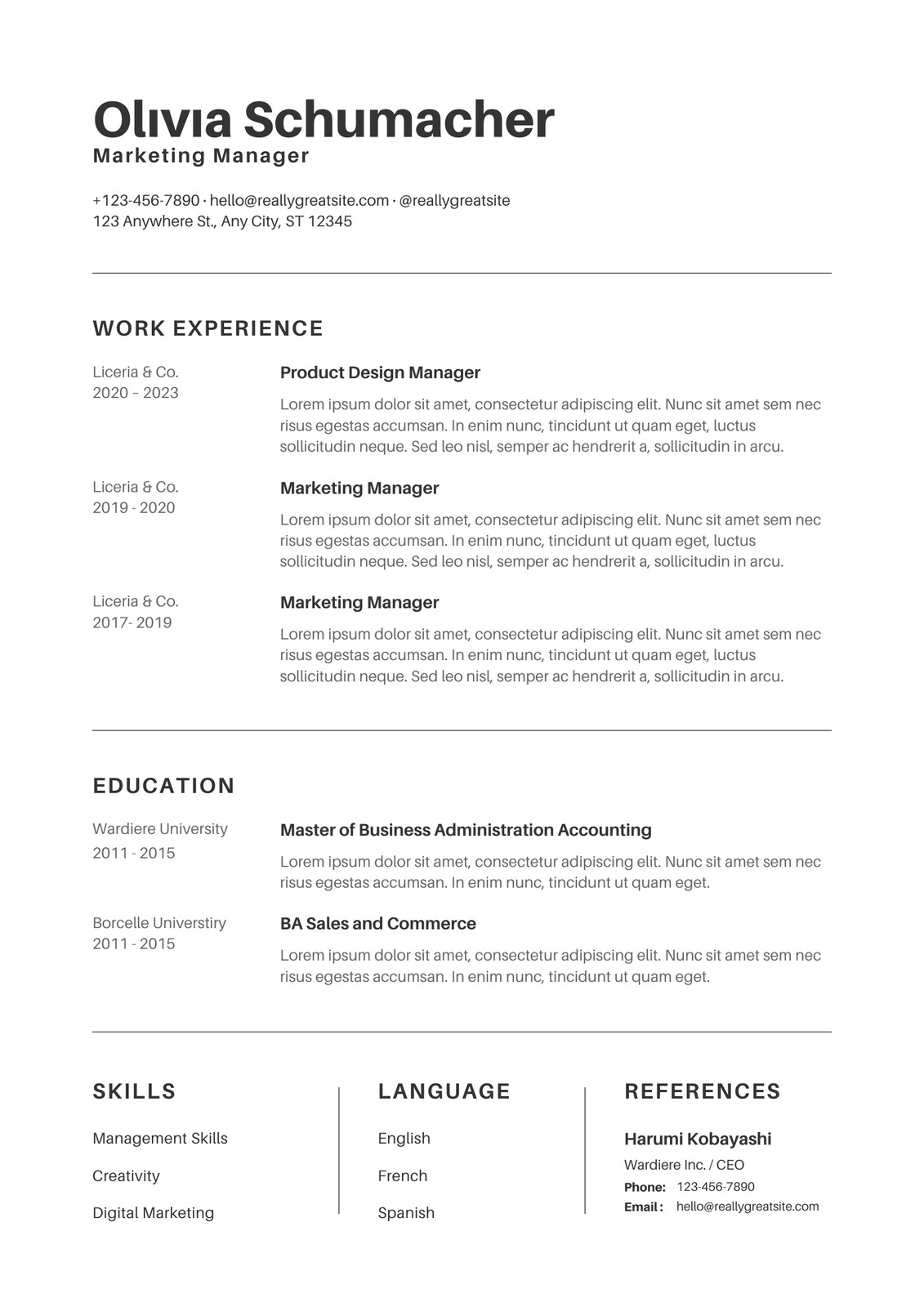 White and Black Simple Resume