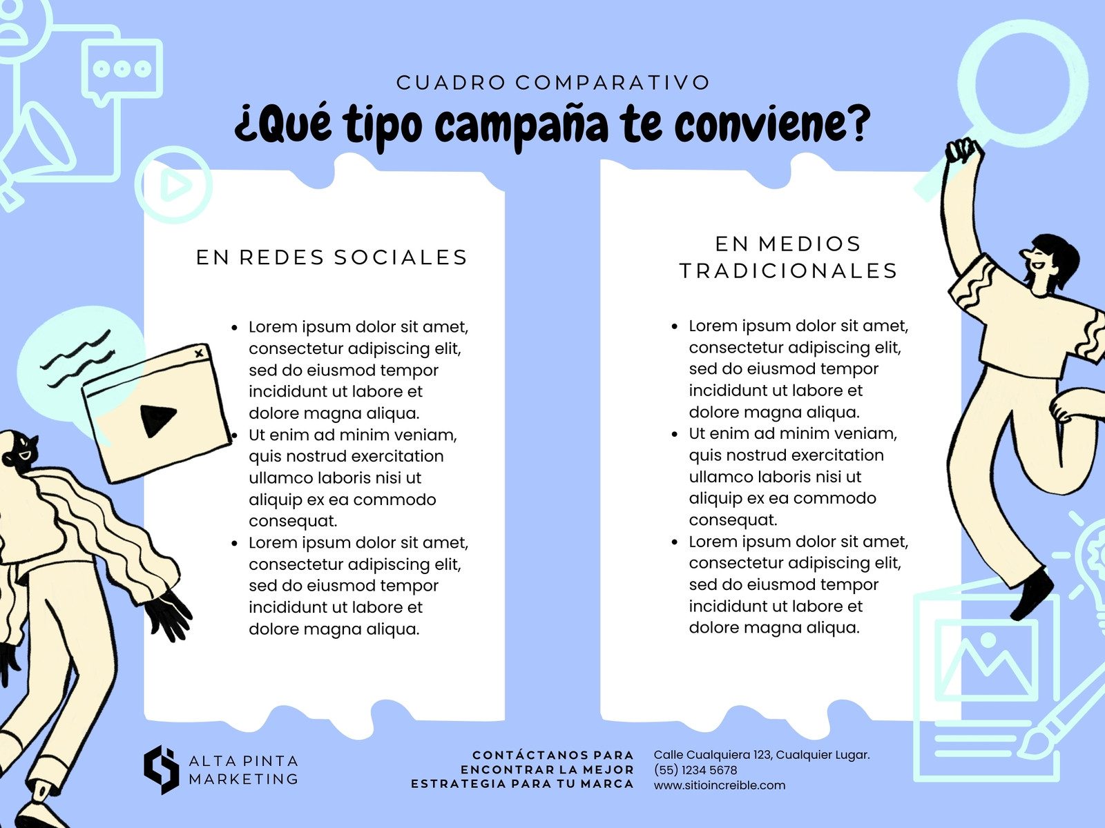 Gráfica Cuadro Comparativo Marketing Campañas Ilustrado Azul