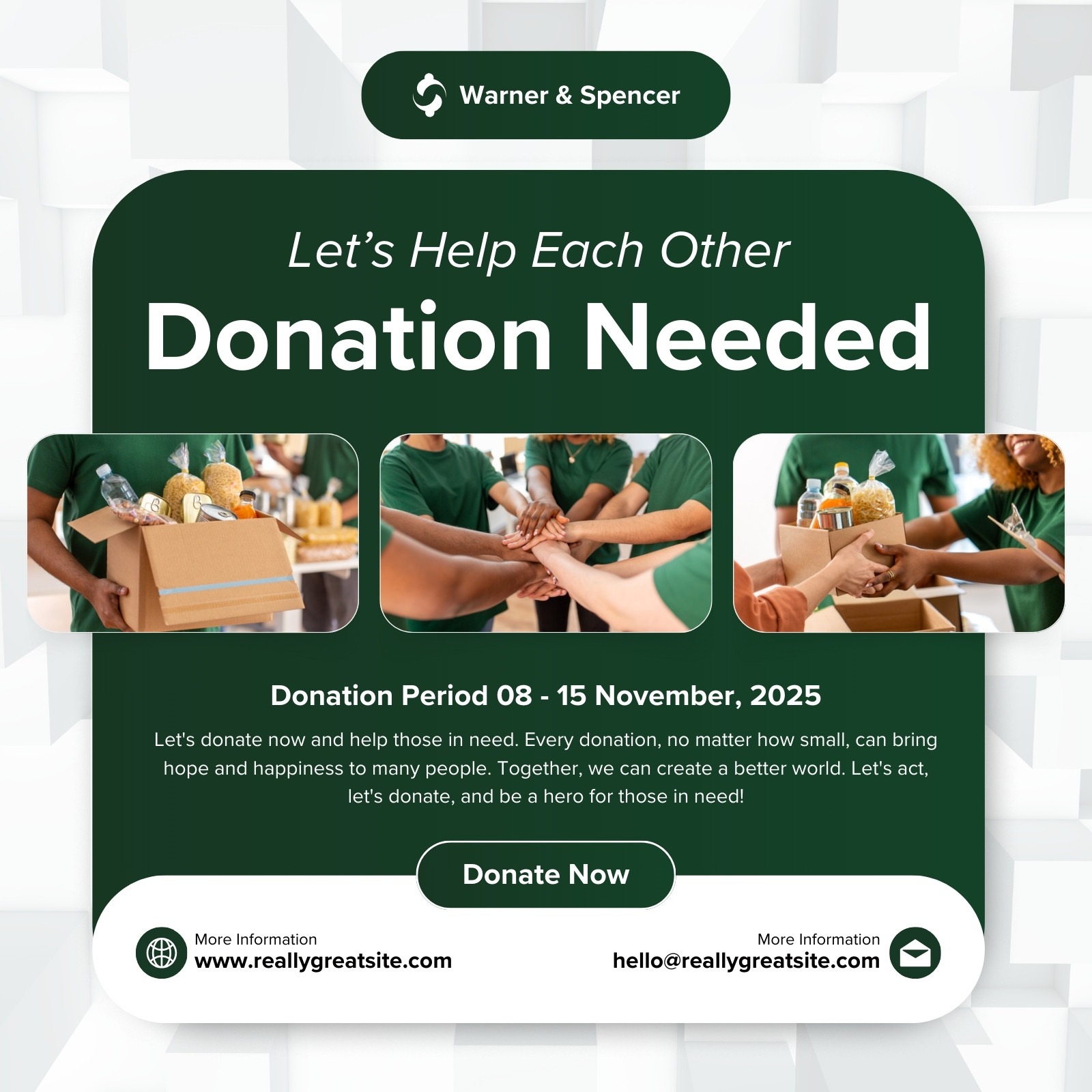 Green and White Modern Open Donation Instagram Post