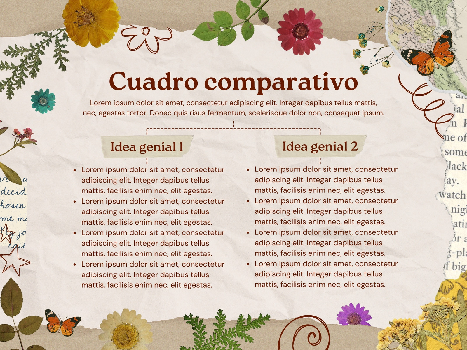 Gráfico cuadro comparativo recortes de papel aesthetic beige