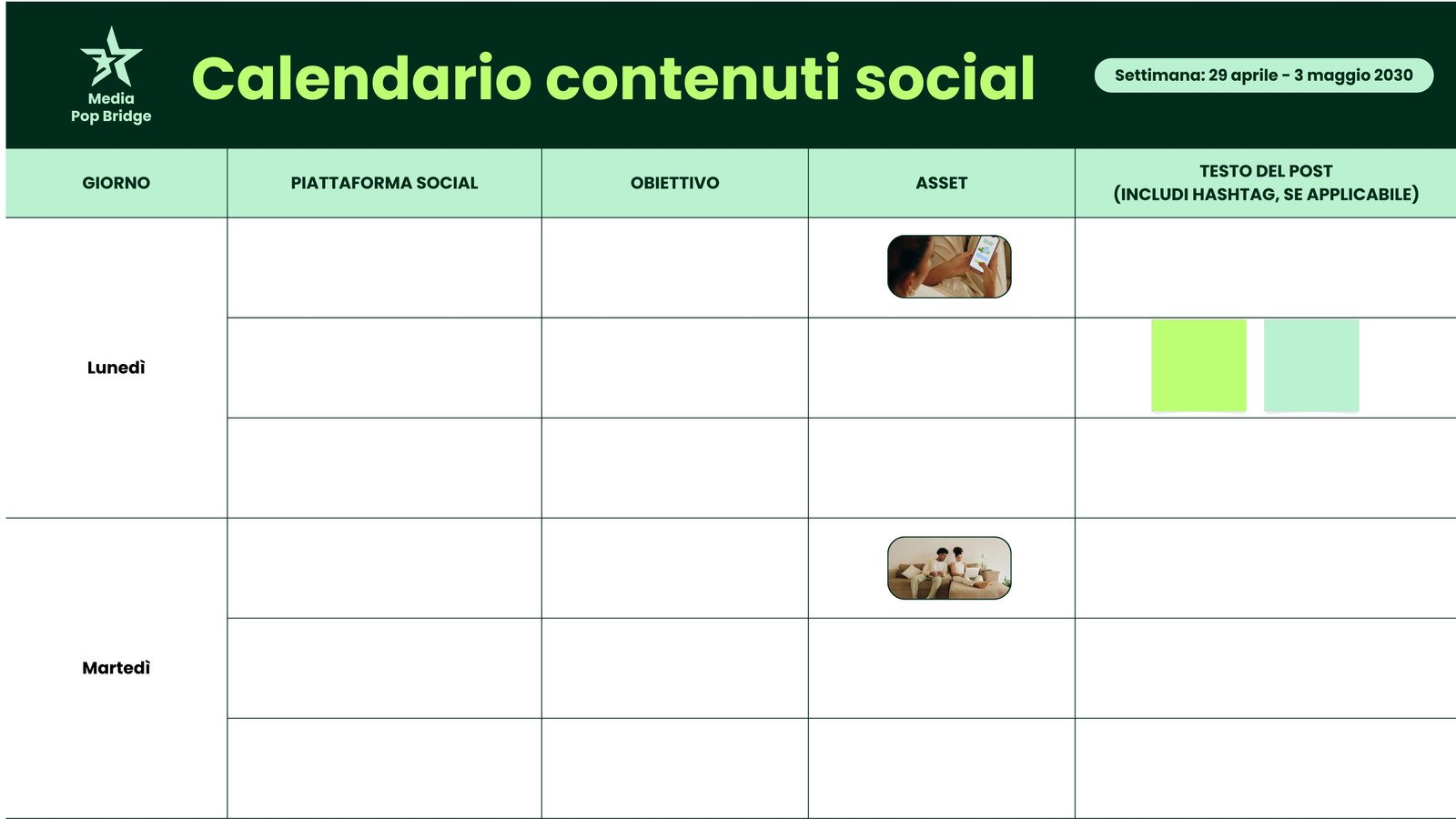 Lavagna Online Calendario Contenuti Social