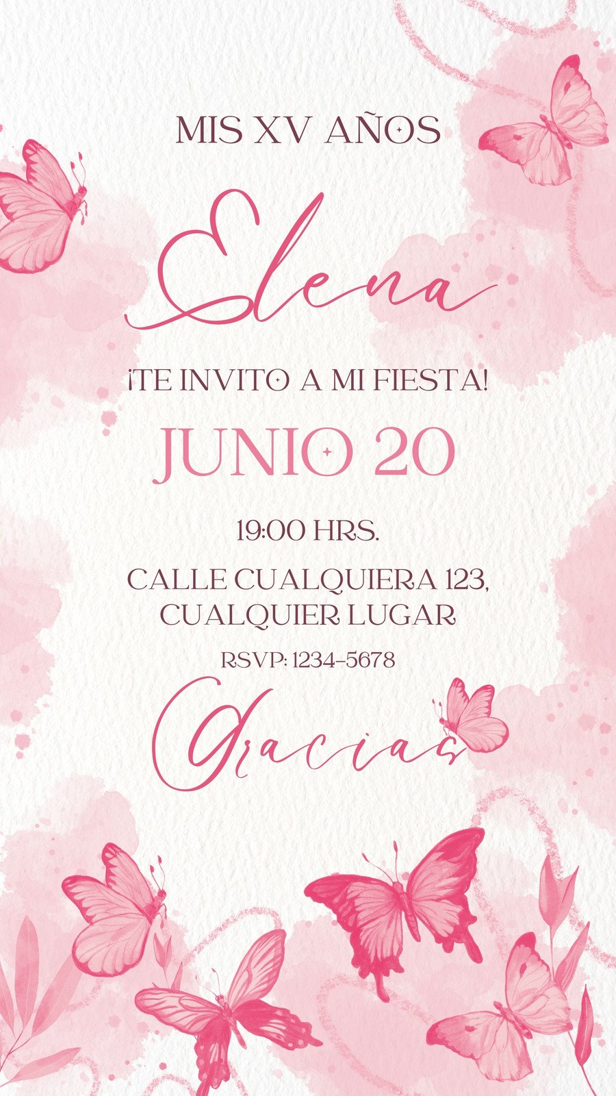 Historia de instagram invitación 15 años moderna acuarela rosa