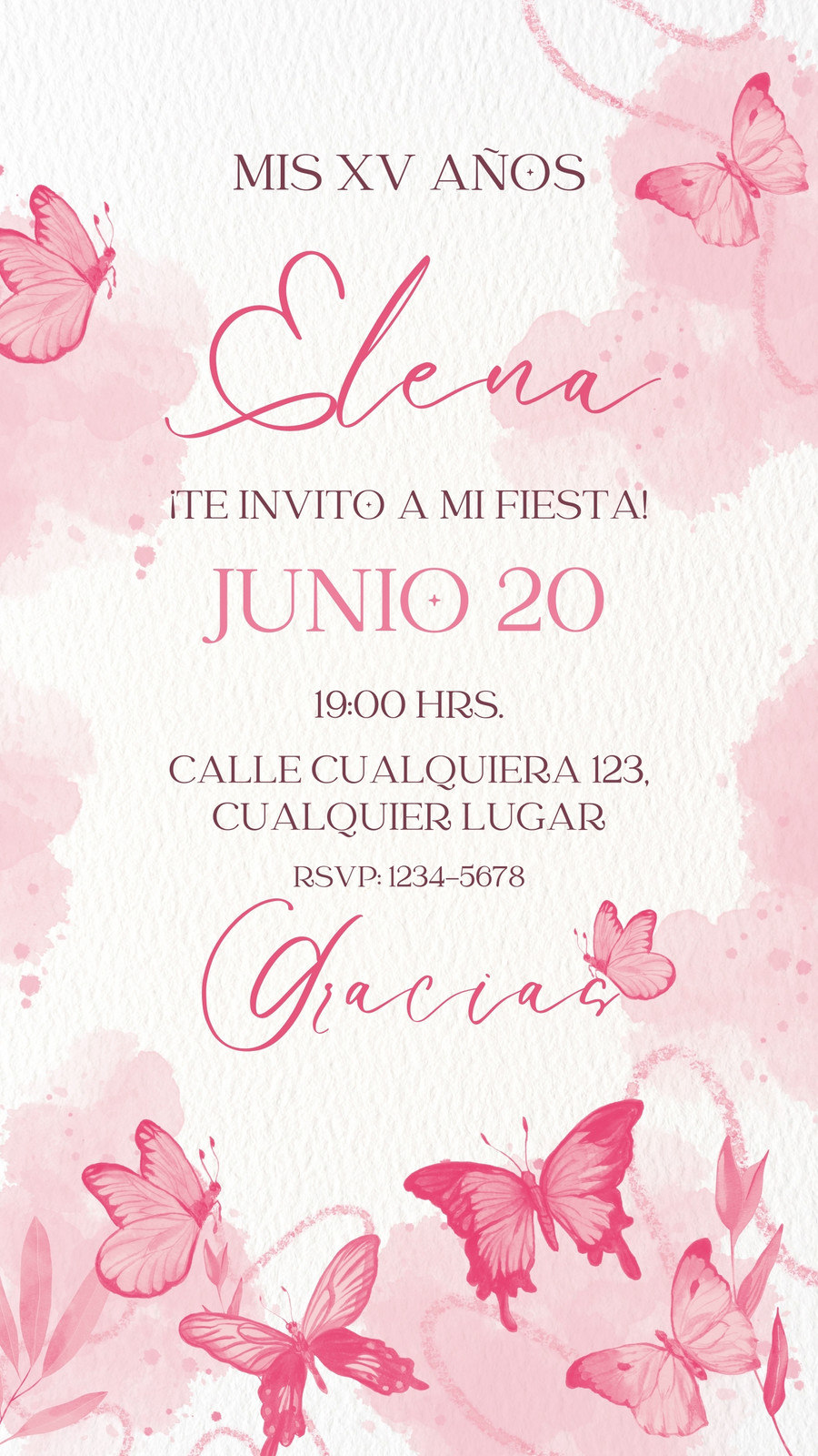 Historia de instagram invitación 15 años moderna acuarela rosa Historia de instagram invitación 15 años moderna acuarela rosa