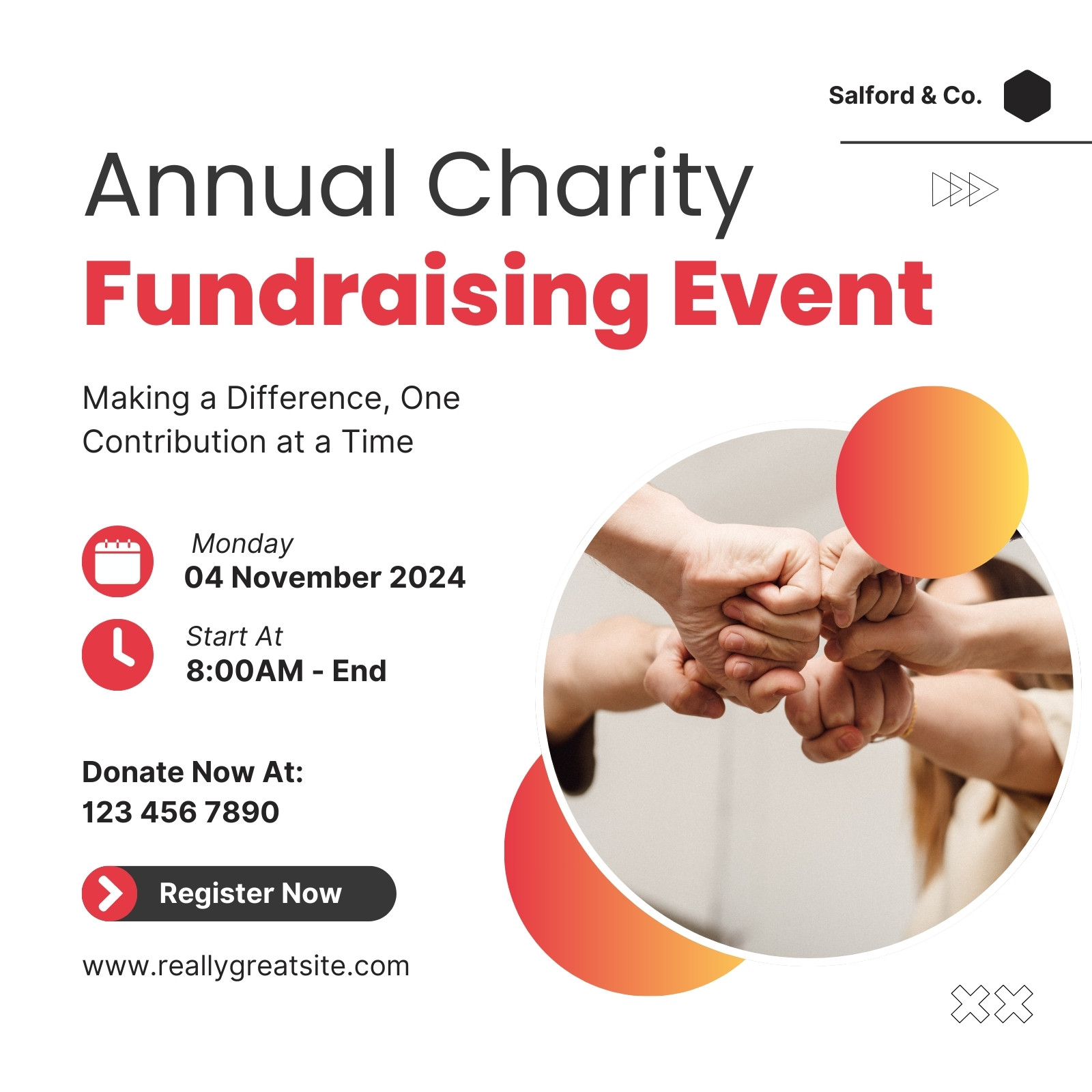 White Red Modern Annual Charity Fundraising Event LinkedIn post