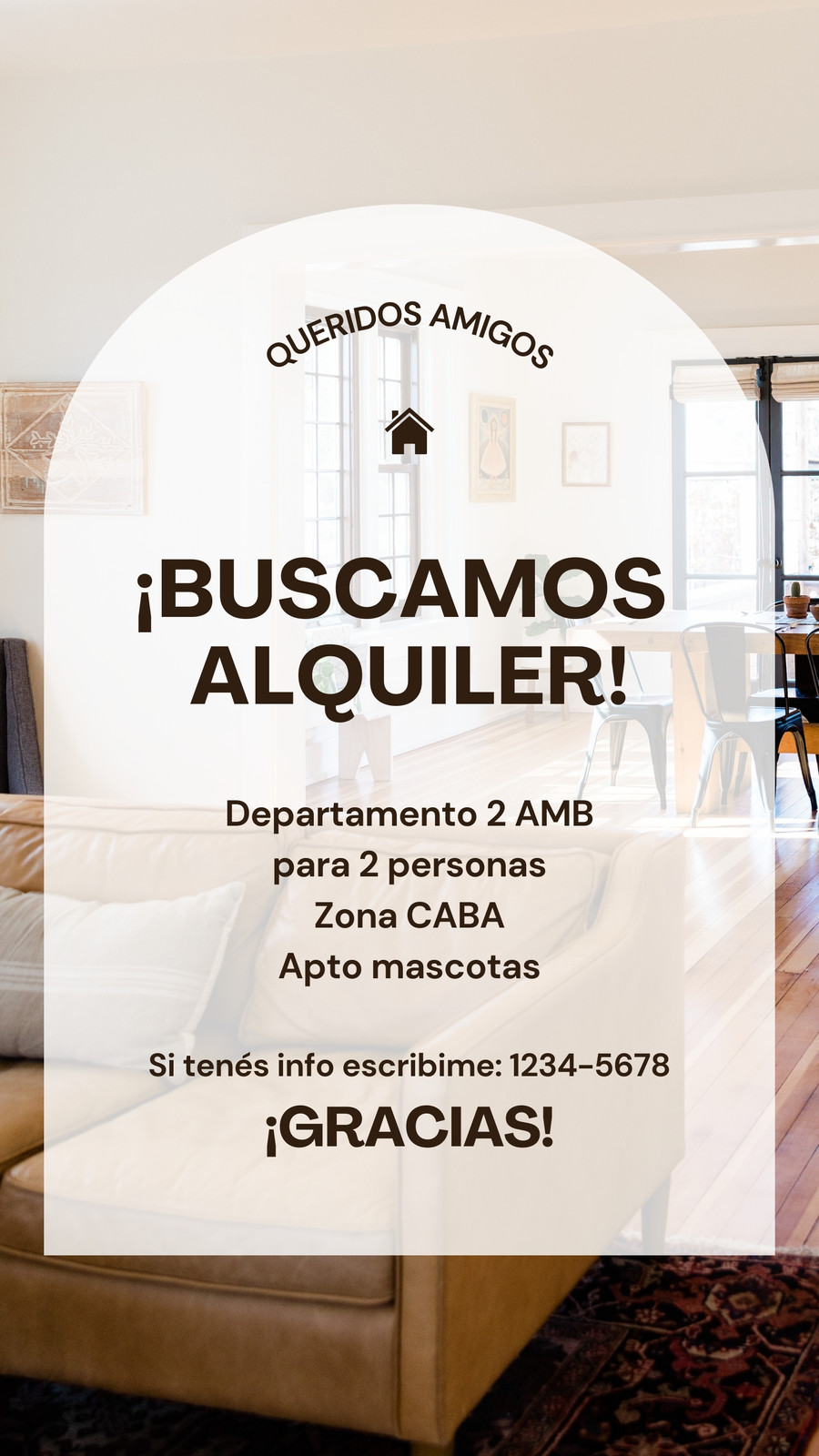 Historia de Instagram Buscamos Alquiler Anuncio Casa Departamento Minimalista Blanco