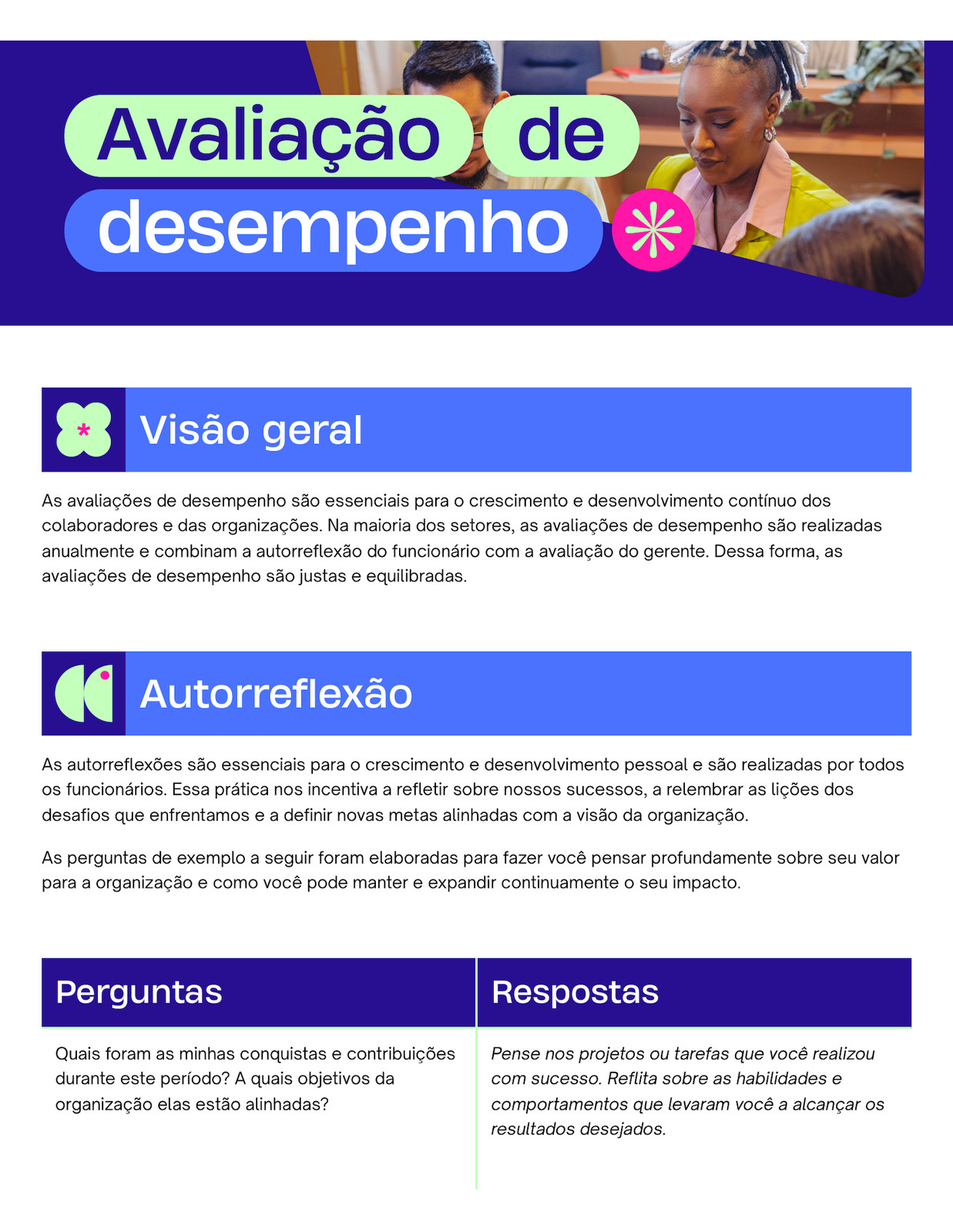 Doc de Avaliação de Desempenho Estilo Geométrico Corporativo em Azul Verde