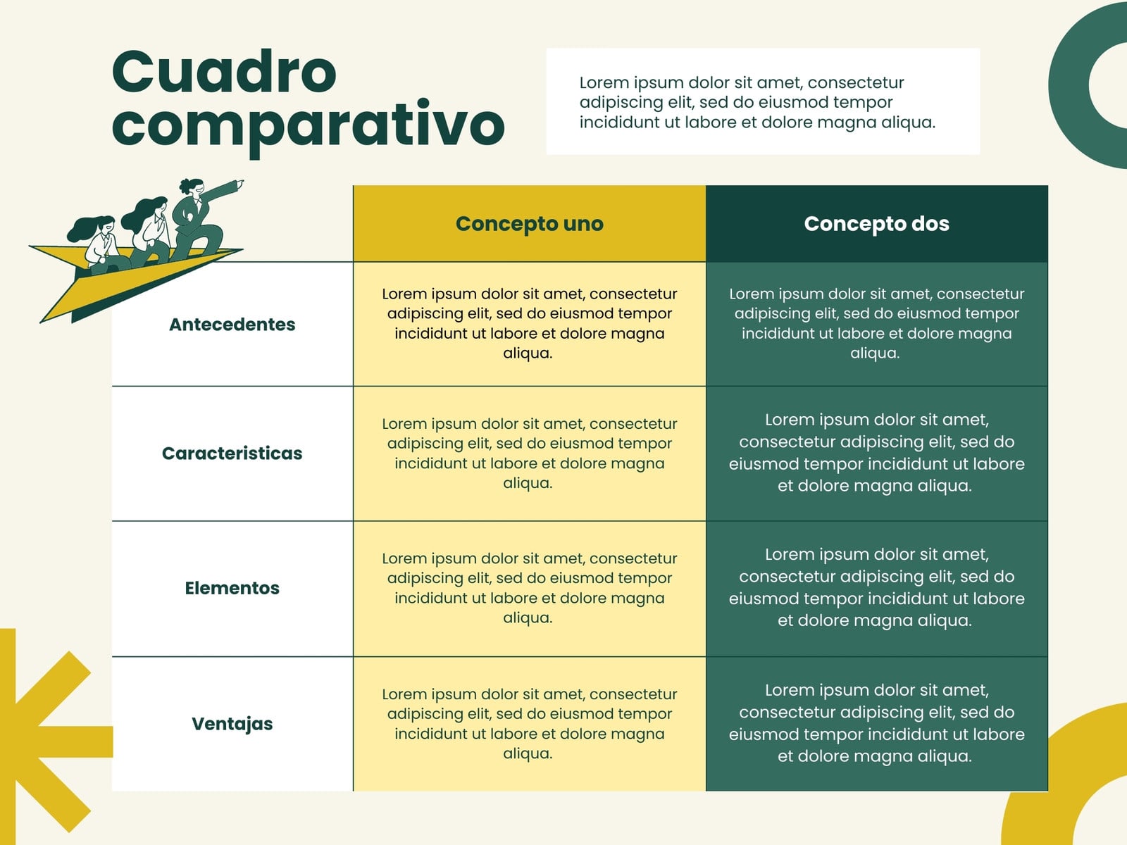 Gráfico cuadro comparativo empresarial moderno verde y amarillo