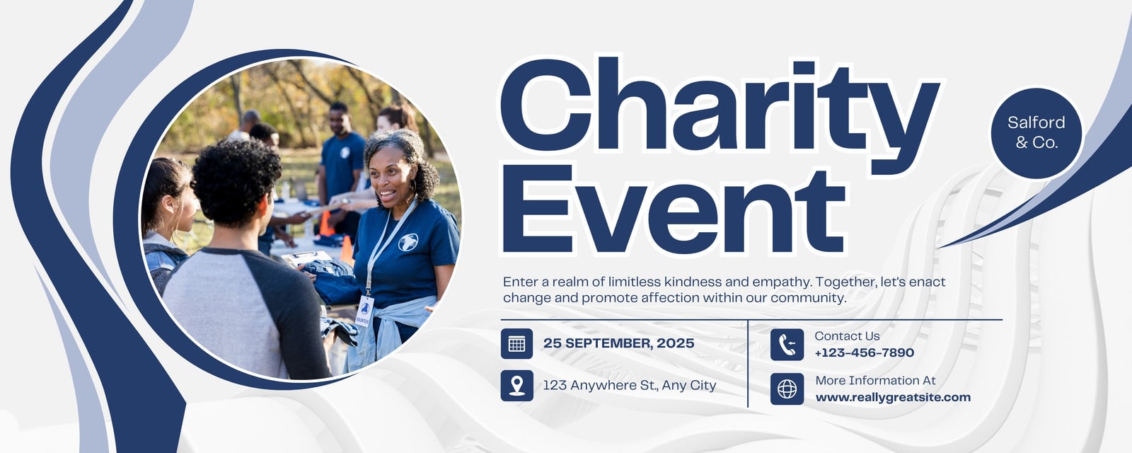 Blue and White Modern Charity Event Outdoor Banner