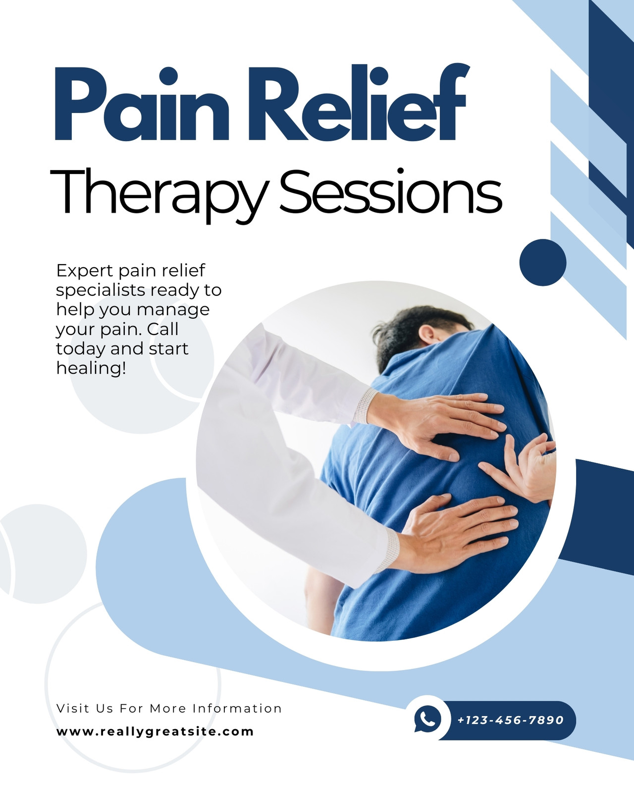 Blue and White Modern Pain Relief Therapy Sessions Instagram Post