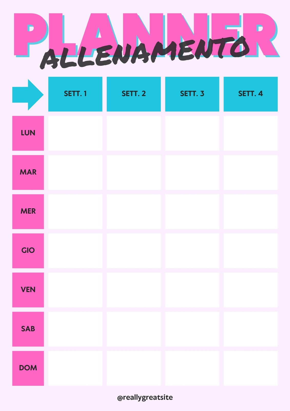 Rosa Neon Azzurro Bianco Moderno Vivace Fitness Allenamento Planner