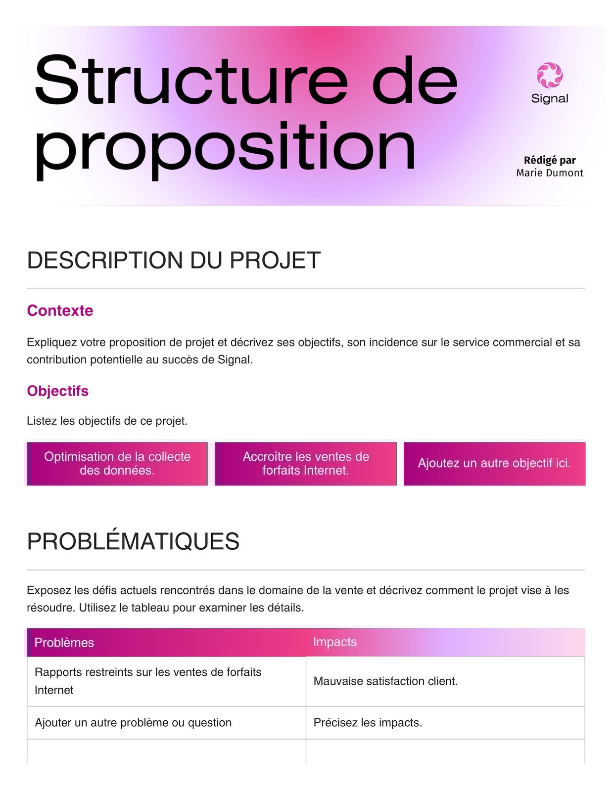 Proposition Projet de vente Réseaux et Technologies en Rose et Violet
