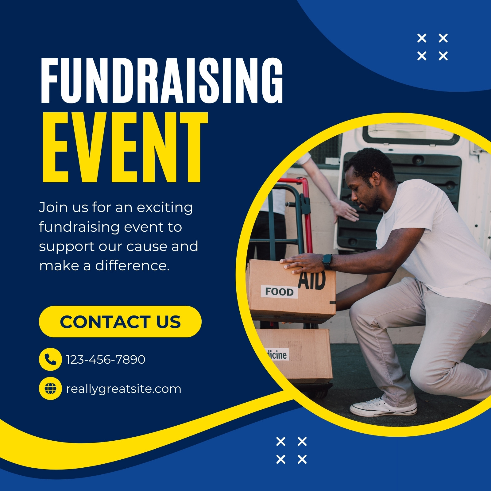Blue and Yellow Modern Fundraising Event Instagram Post
