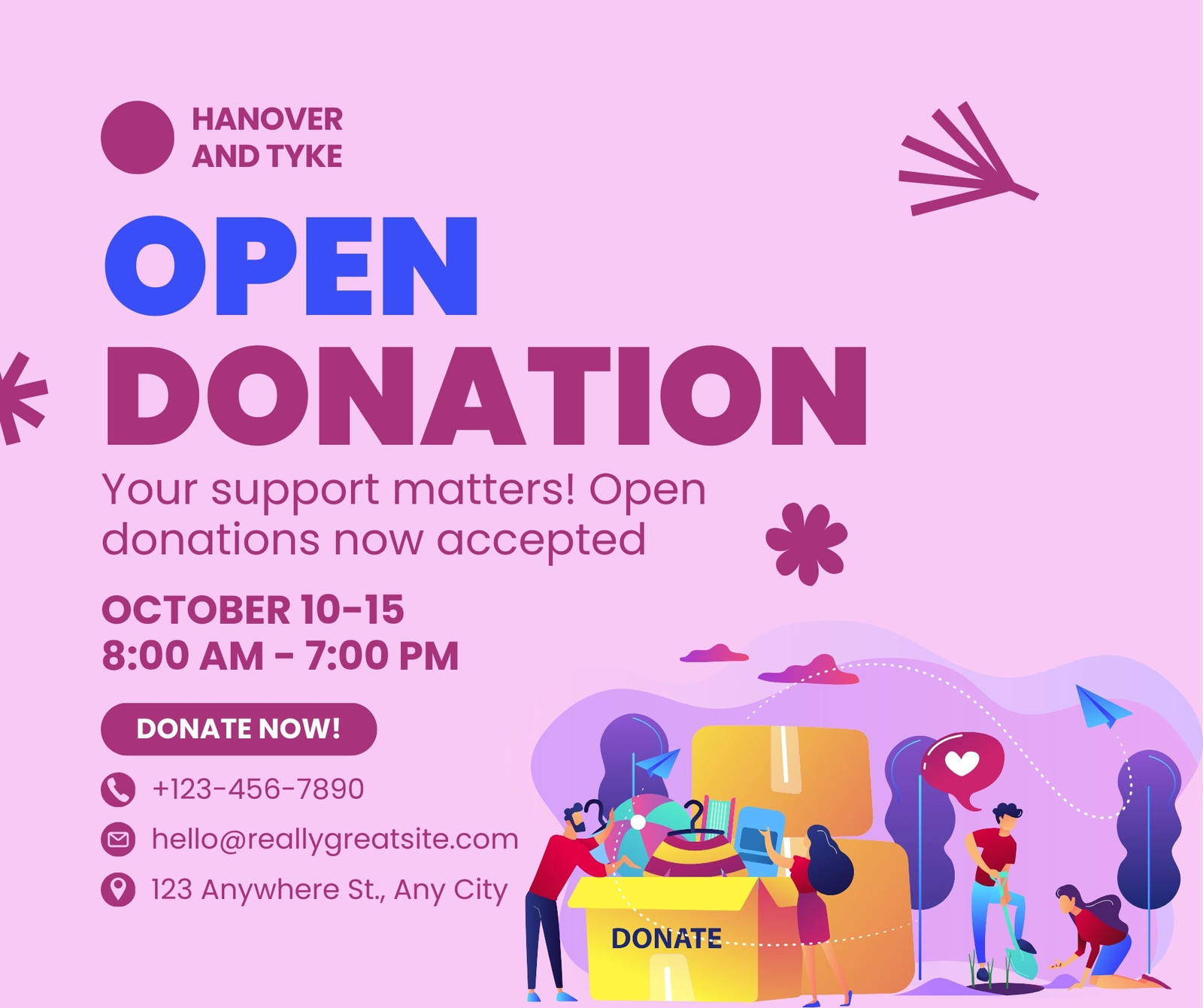 Purple Illustrative Open Donation Facebook Post