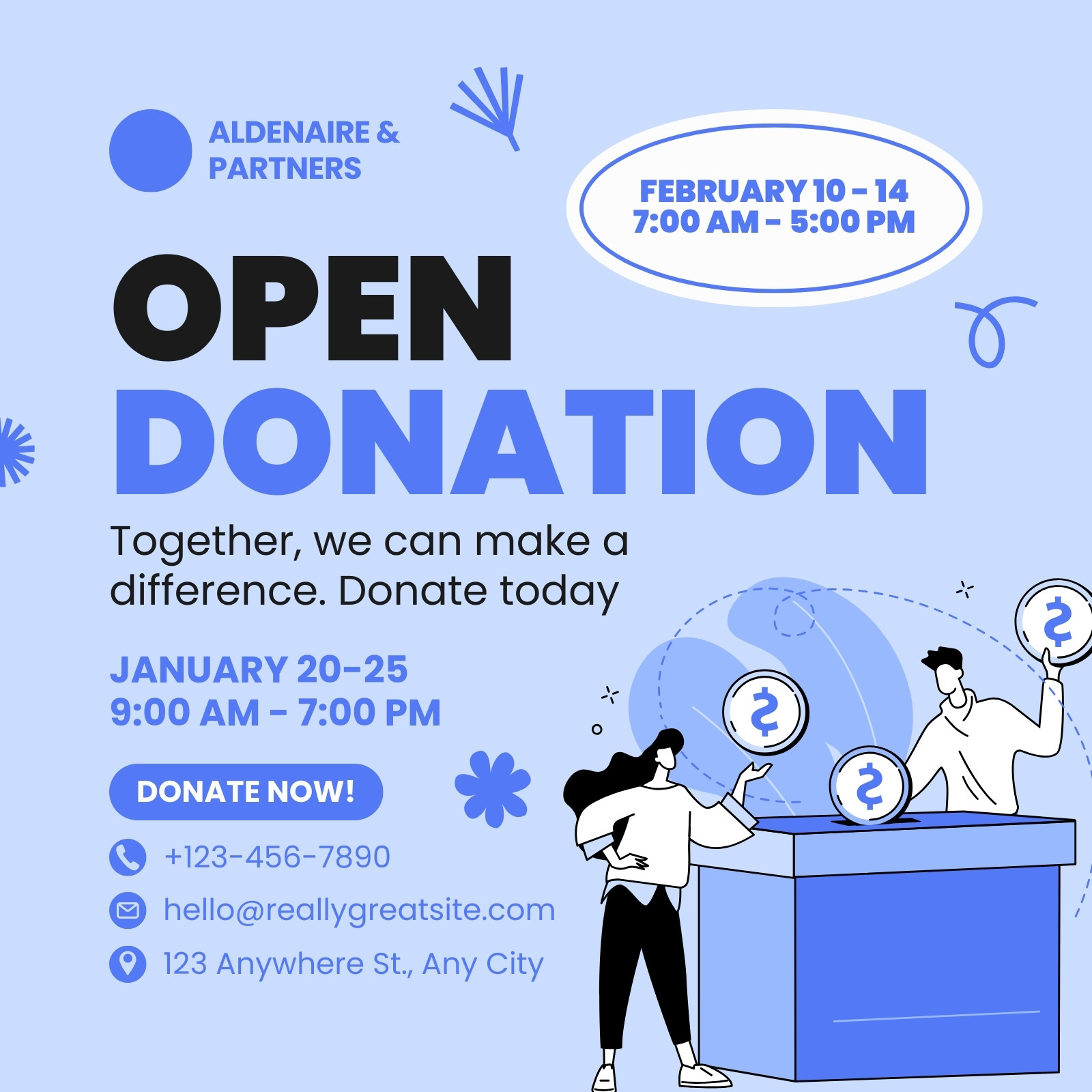 Blue Illustrative Open Donation Instagram Post