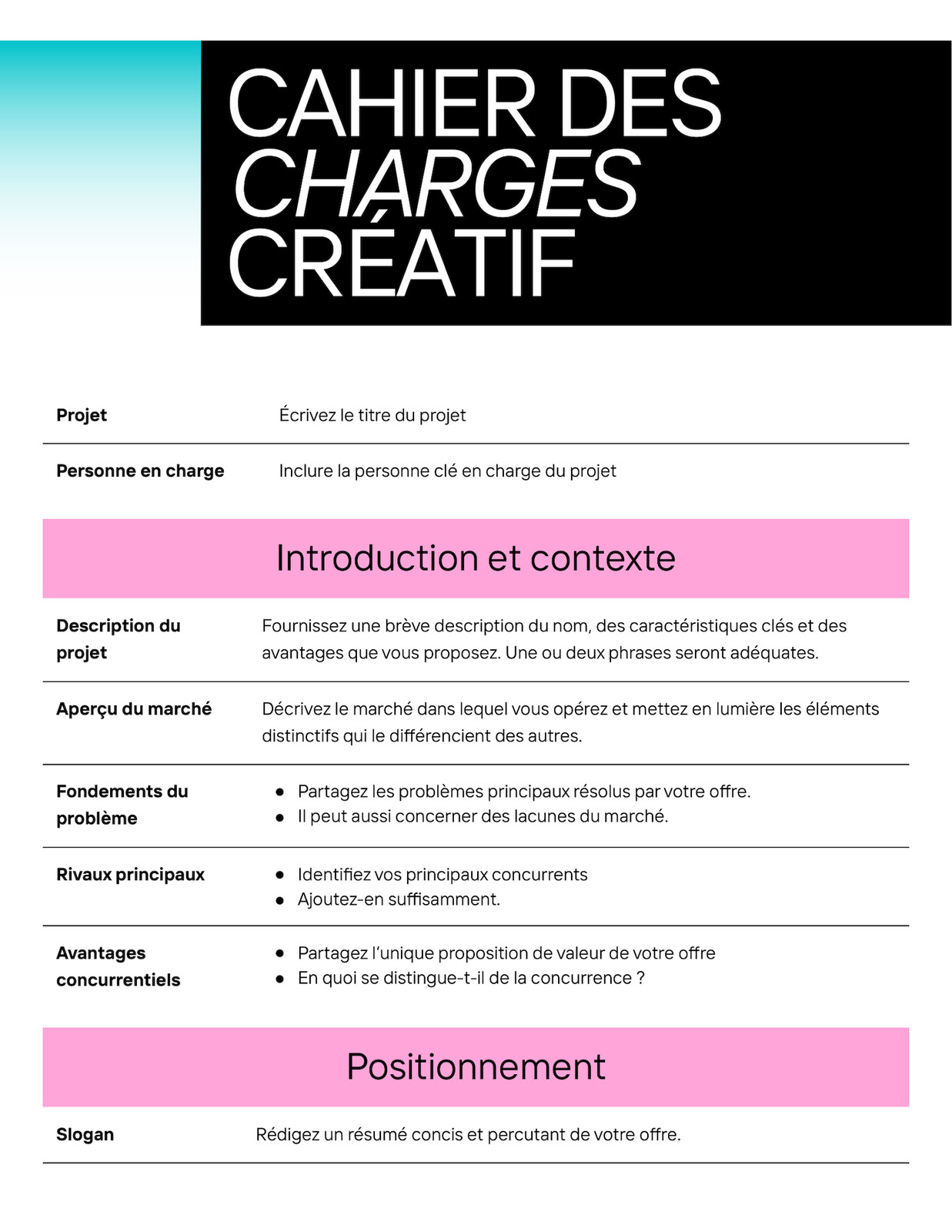 Doc Cahier des charges créatif Entreprise Minimaliste Texte gras Dégradé en Bleu et Rose Doc Cahier des charges créatif Entreprise Minimaliste Texte gras Dégradé en Bleu et Rose