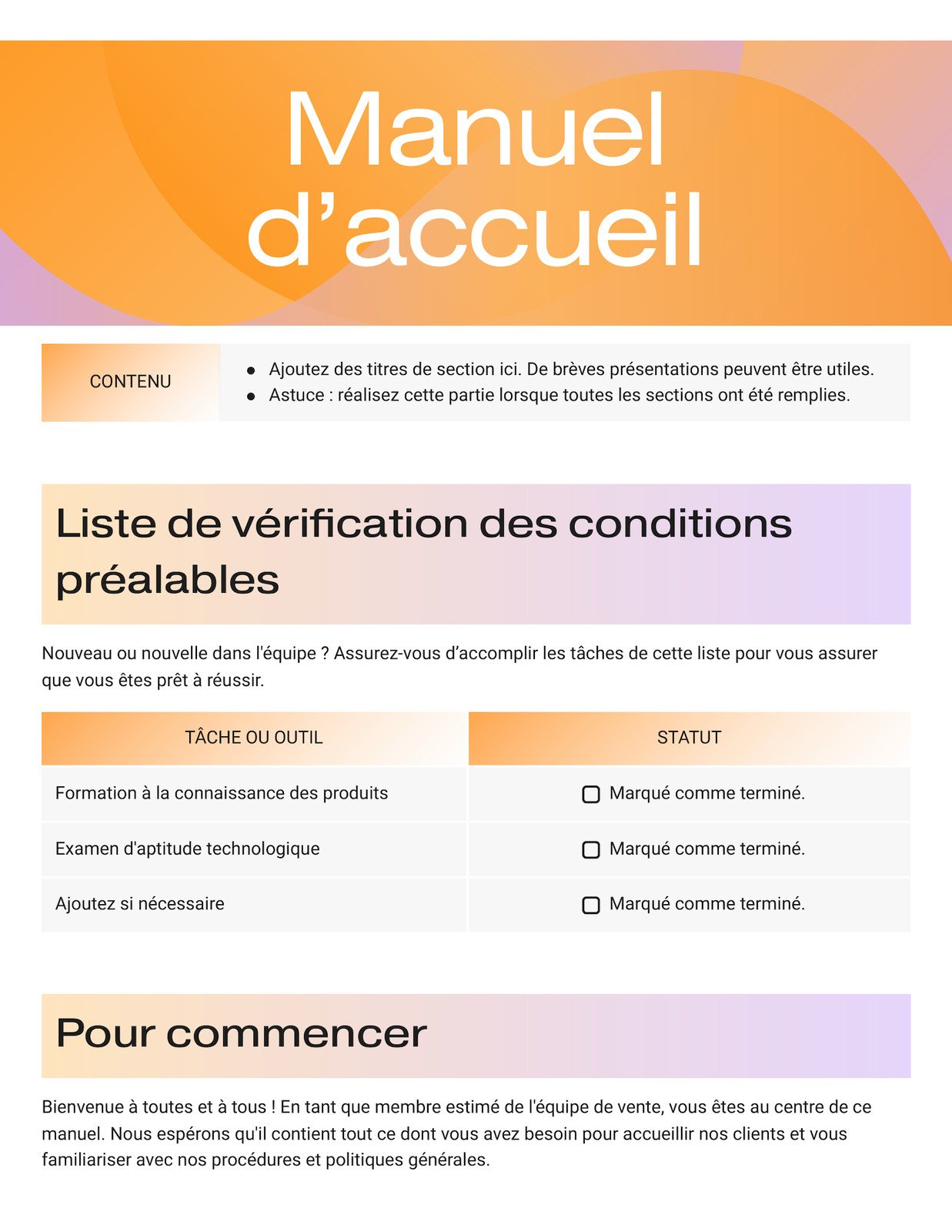 Manuel d'accueil client