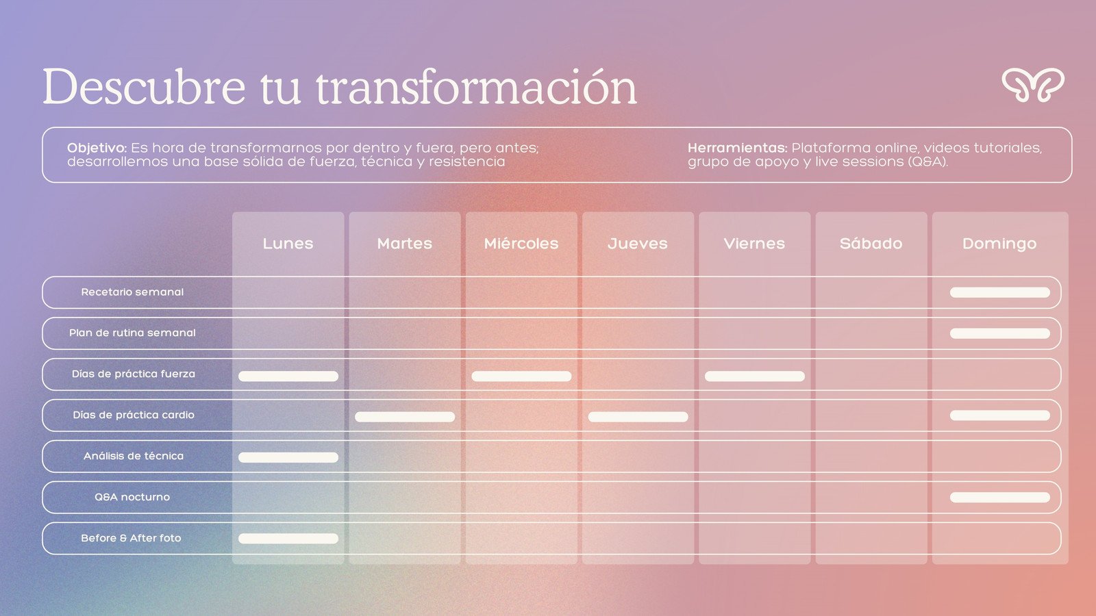 Gráfico de Gantt para online personal coach femenina en salmón con blanco