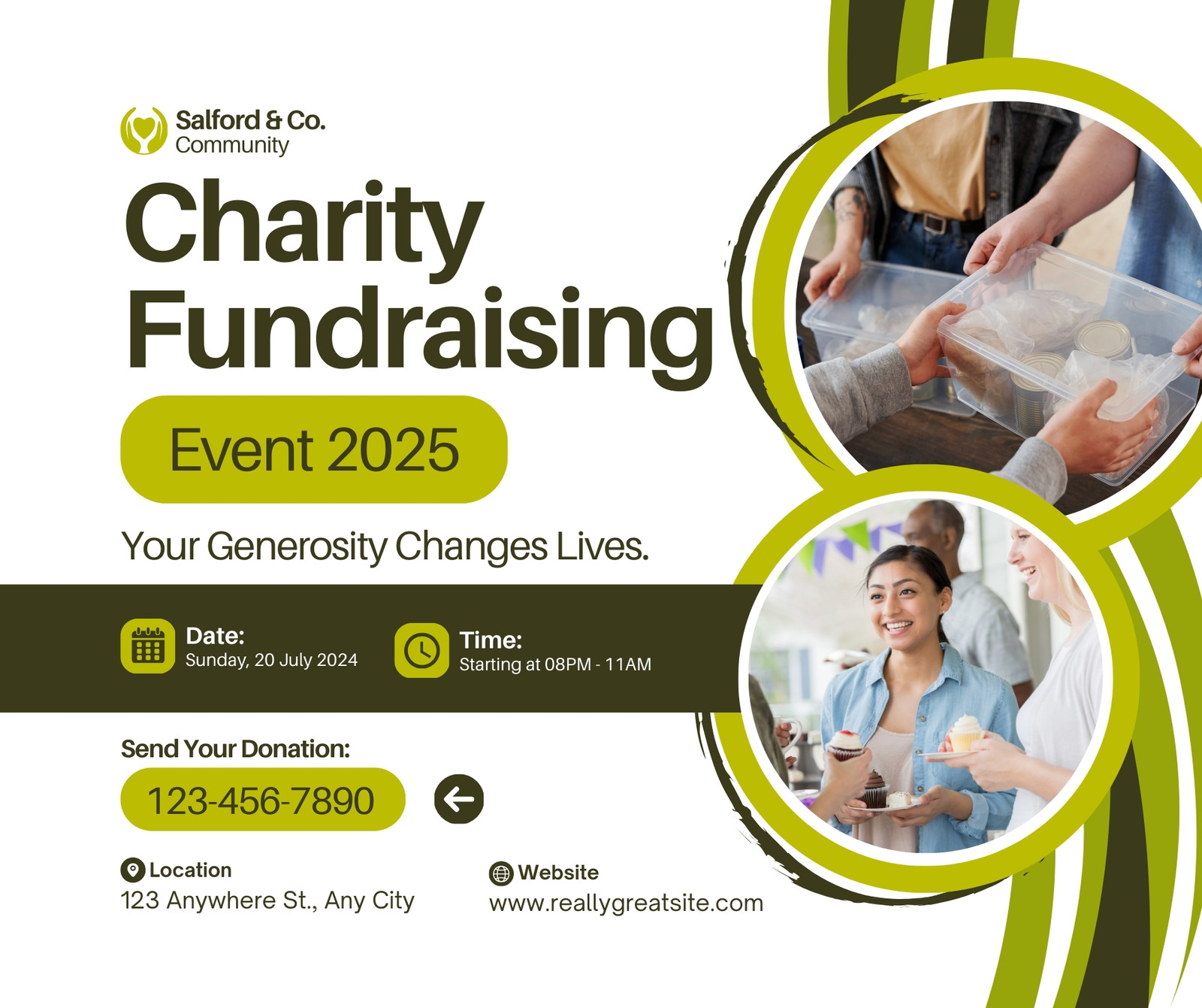 Green and Dark Green Modern Charity Fundraising Event Facebook Post