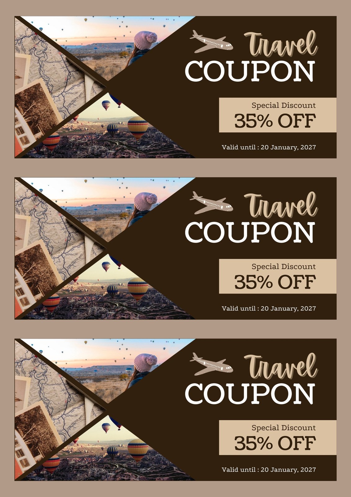 Beige and Brown Simple Travel Coupon