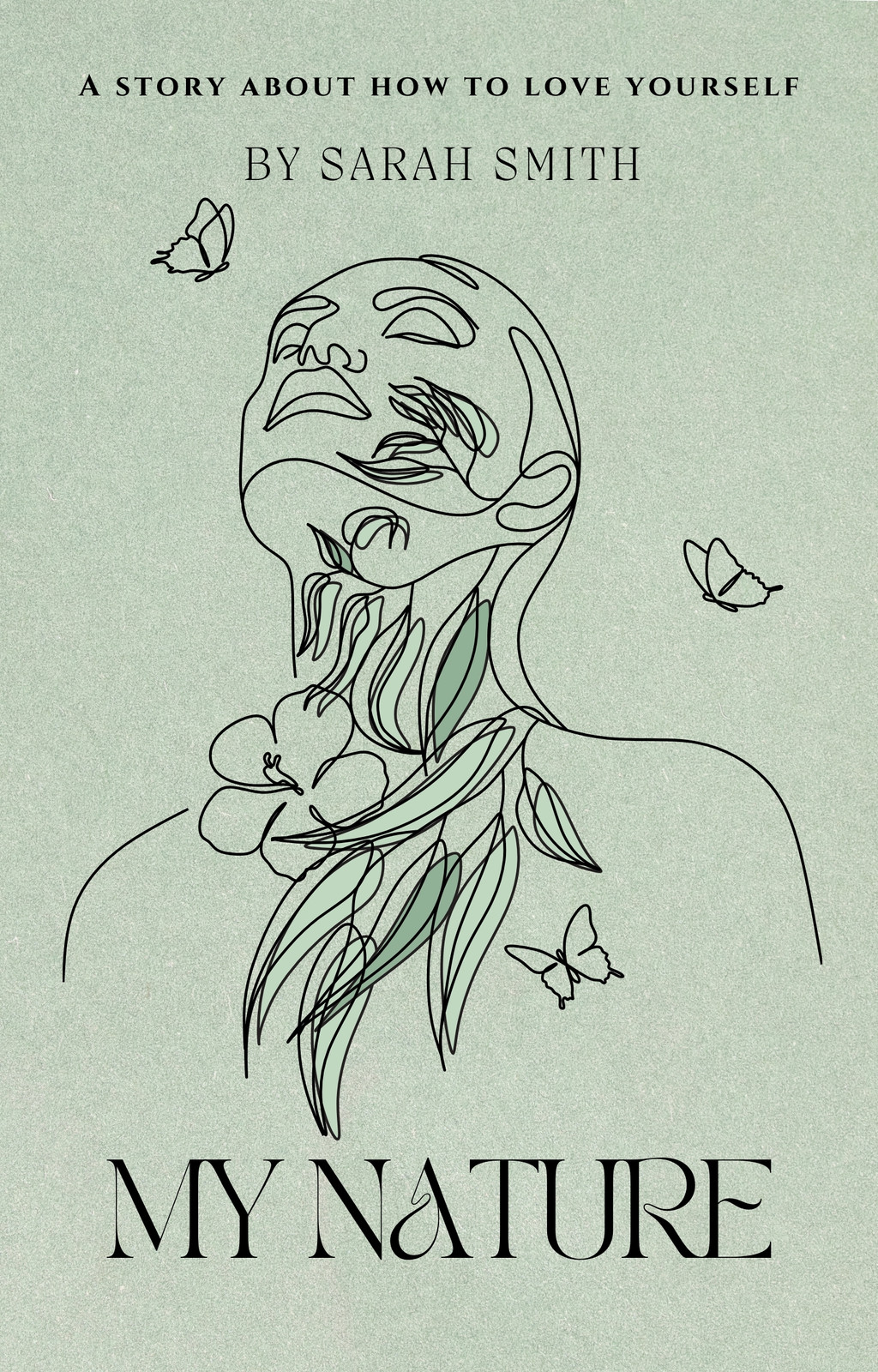 Green Minimalist Line Art Woman With Flowers And Leaves Illustraton Self-help eBook Cover