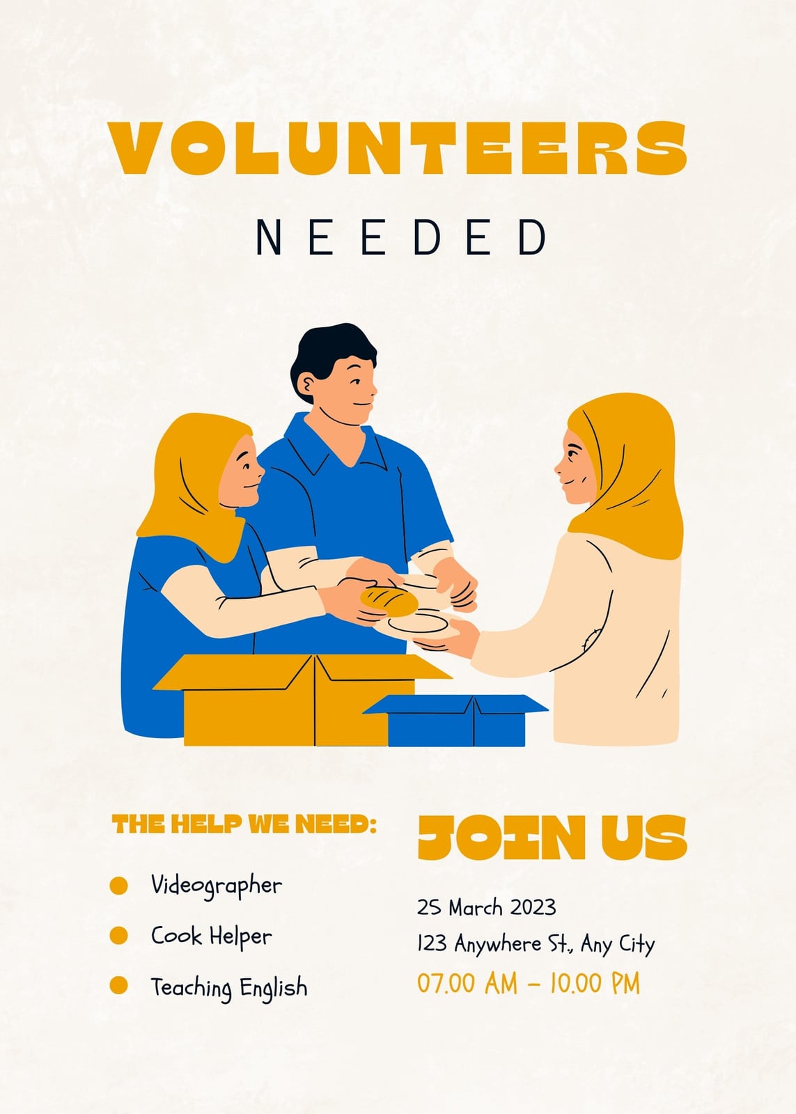 yellow and blue Illustrative Volunteer Flyer