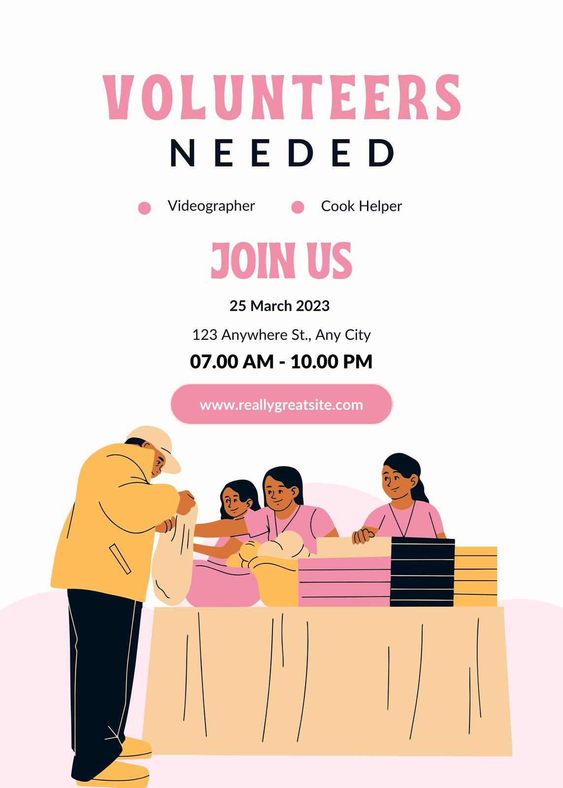 pink and yellow Illustrated Volunteer Flyer