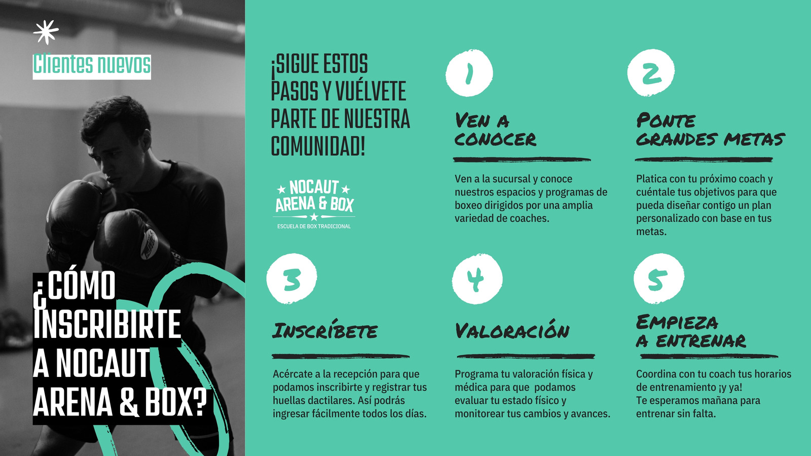 Diagrama de Flujo escuela de box moderno en aguamarina con negro y blanco