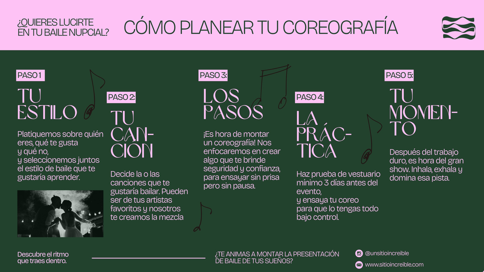Diagrama de Flujo para coreógrafa de baile para eventos contemporánea en verde oscuro con rosa chicle