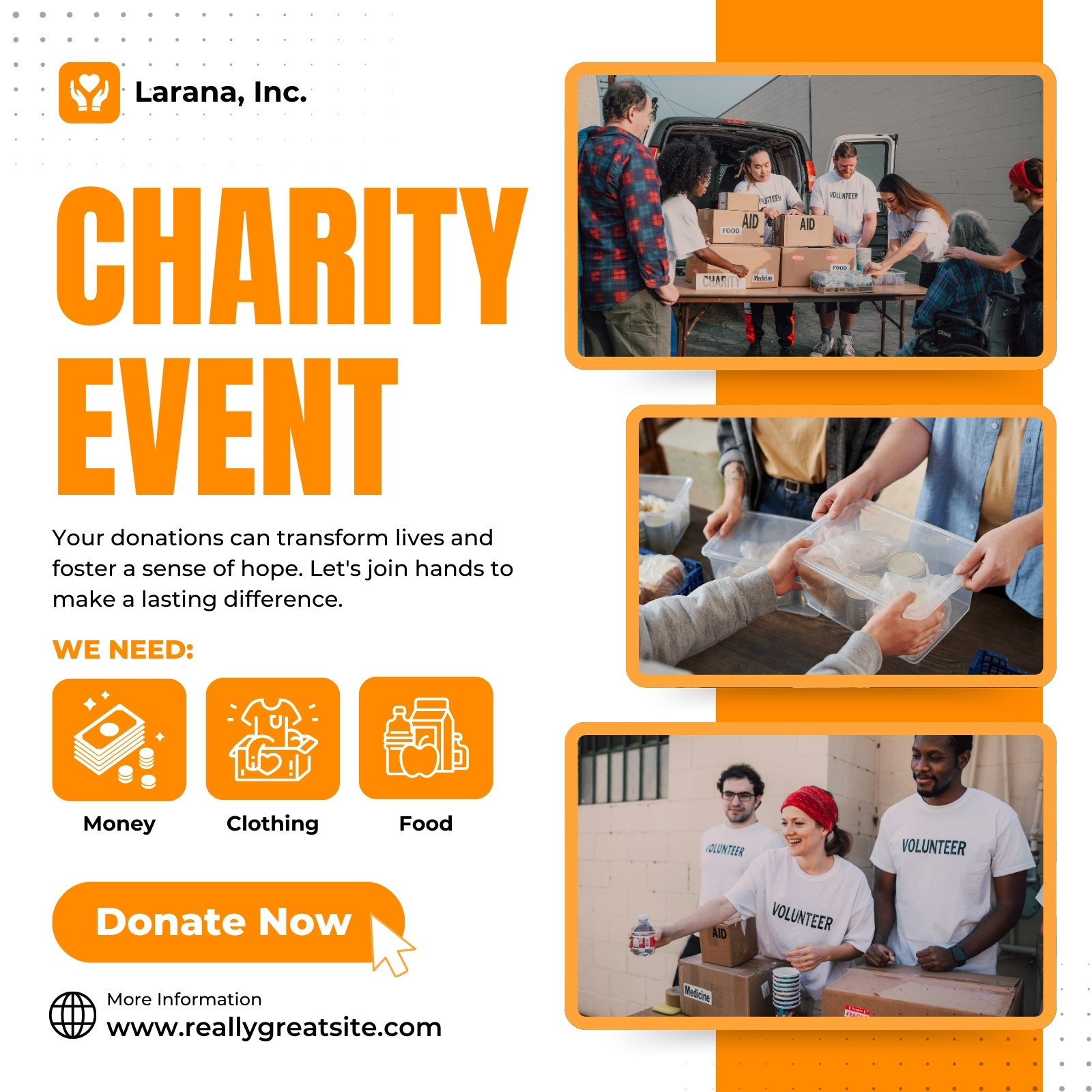 Orange and White Modern Charity Event Instagram Post
